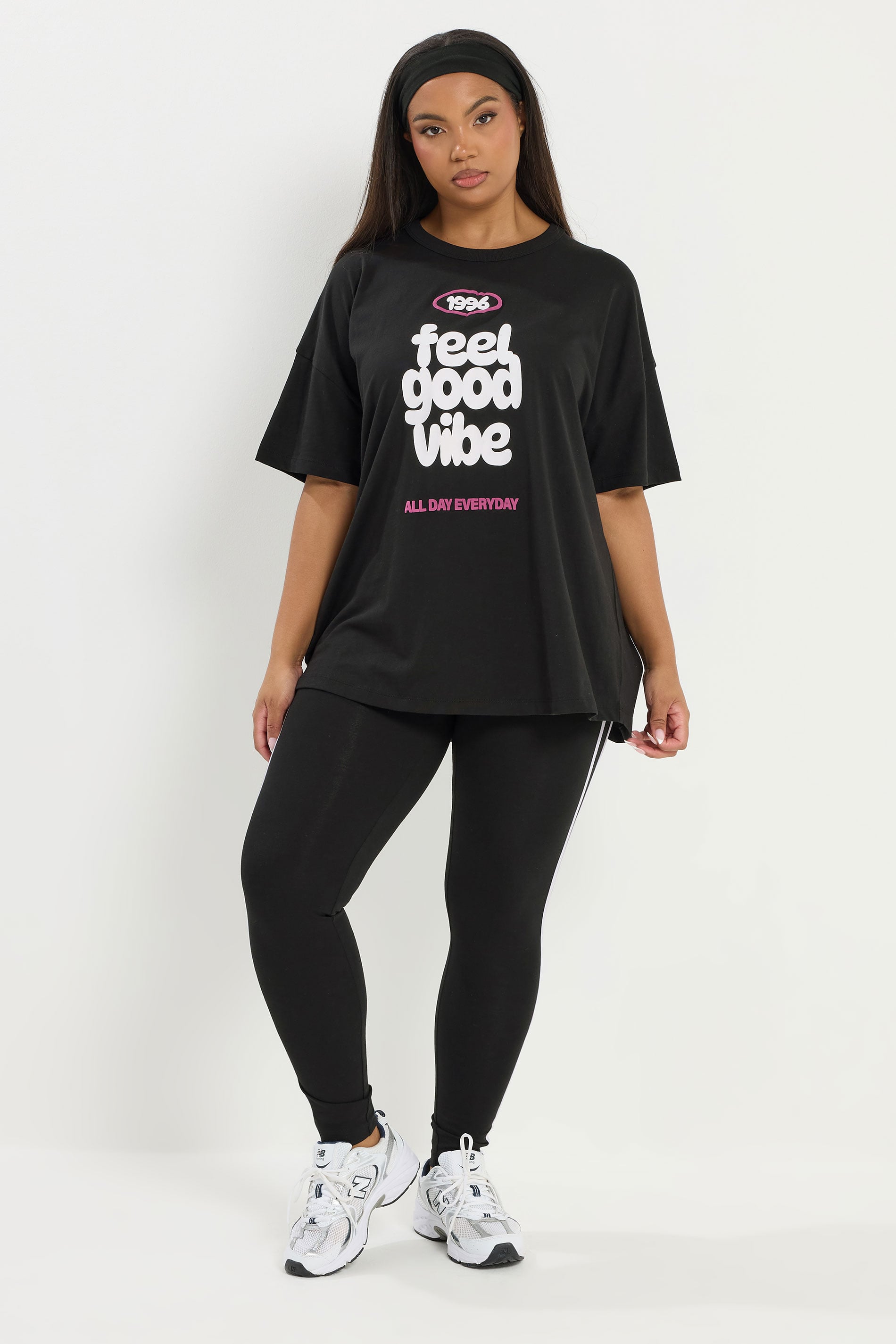 YOURS ACTIVE Plus Size Black 'Feel Good Vibe' T-Shirt | Yours Clothing 2