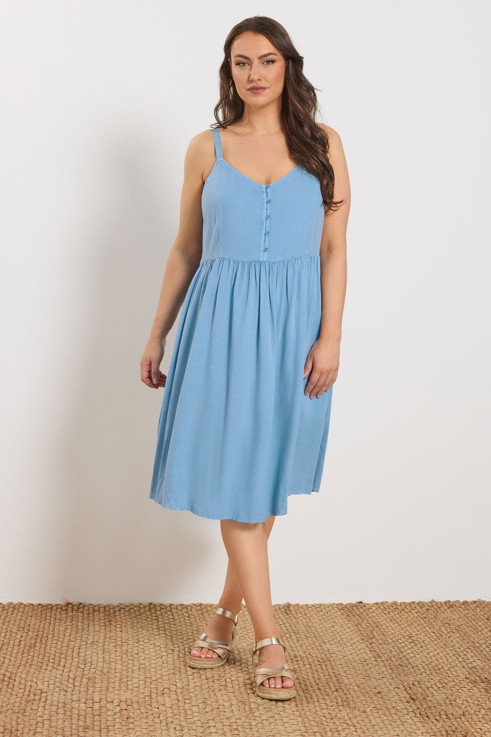YOURS Plus Size Blue Chambray Strappy Midi Sundress | Yours Clothing 3
