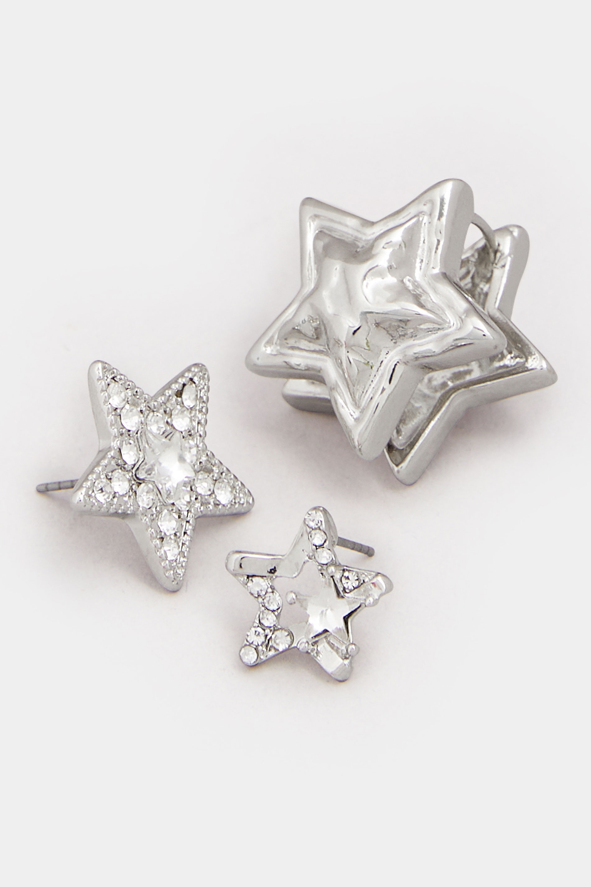YOURSET 3 PACK Silver Tone Stud Stud Earrings | Yours Clothing  4