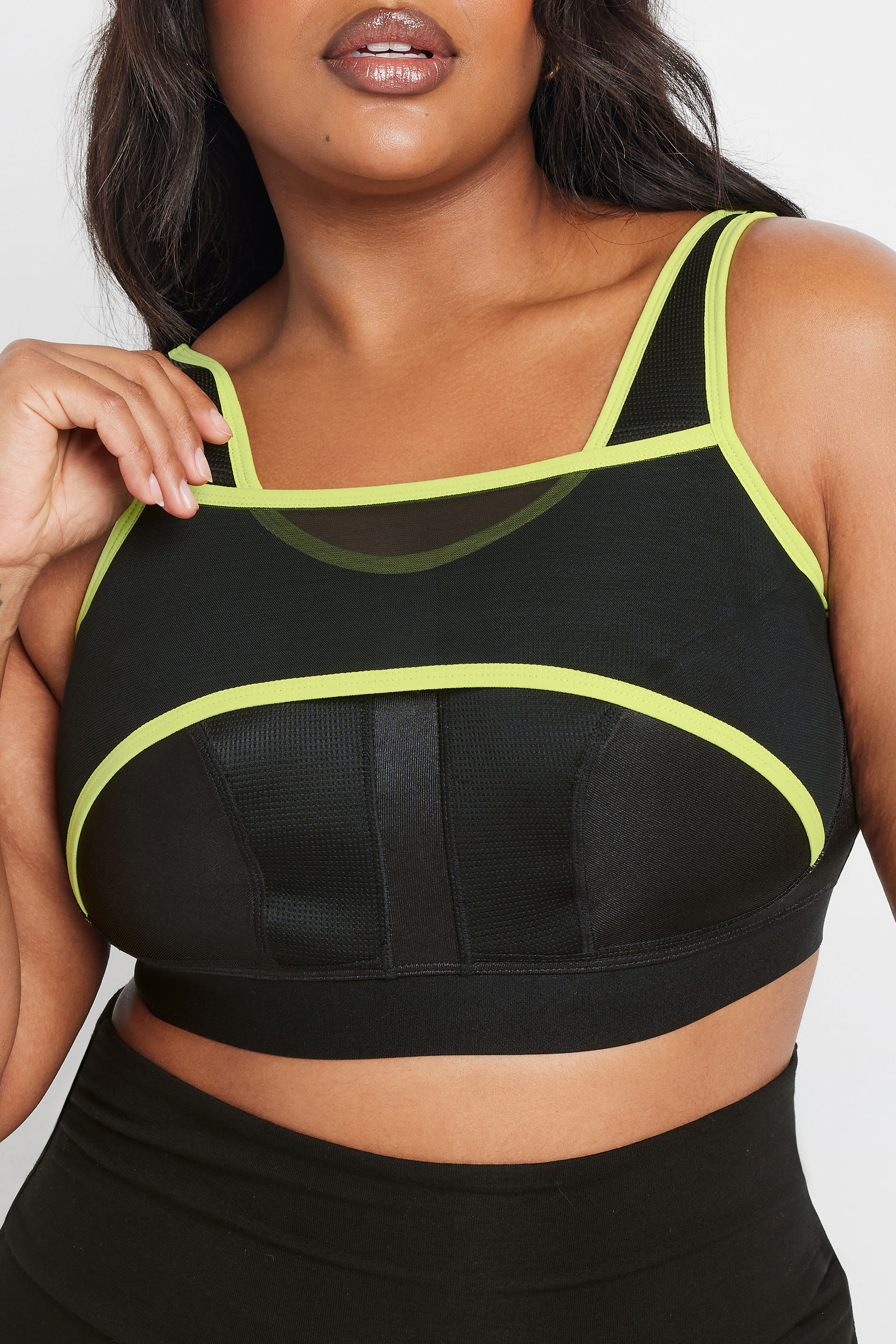 YOURS Plus Size Black Mesh Contrast Trim Non Padded Sports Bra | Yours Clothing 4