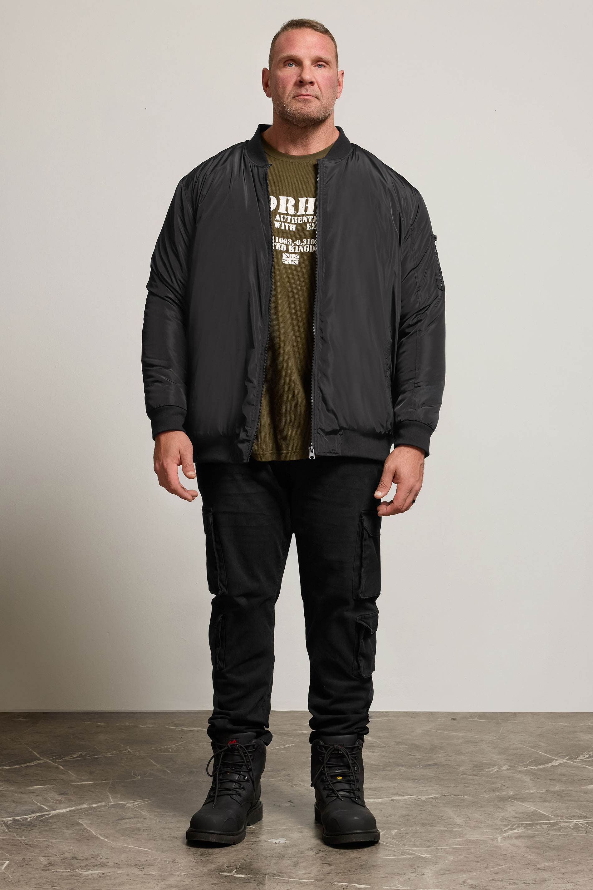  BadRhino Big & Tall Black Zip Through Bomber Jacket | BadRhino 2