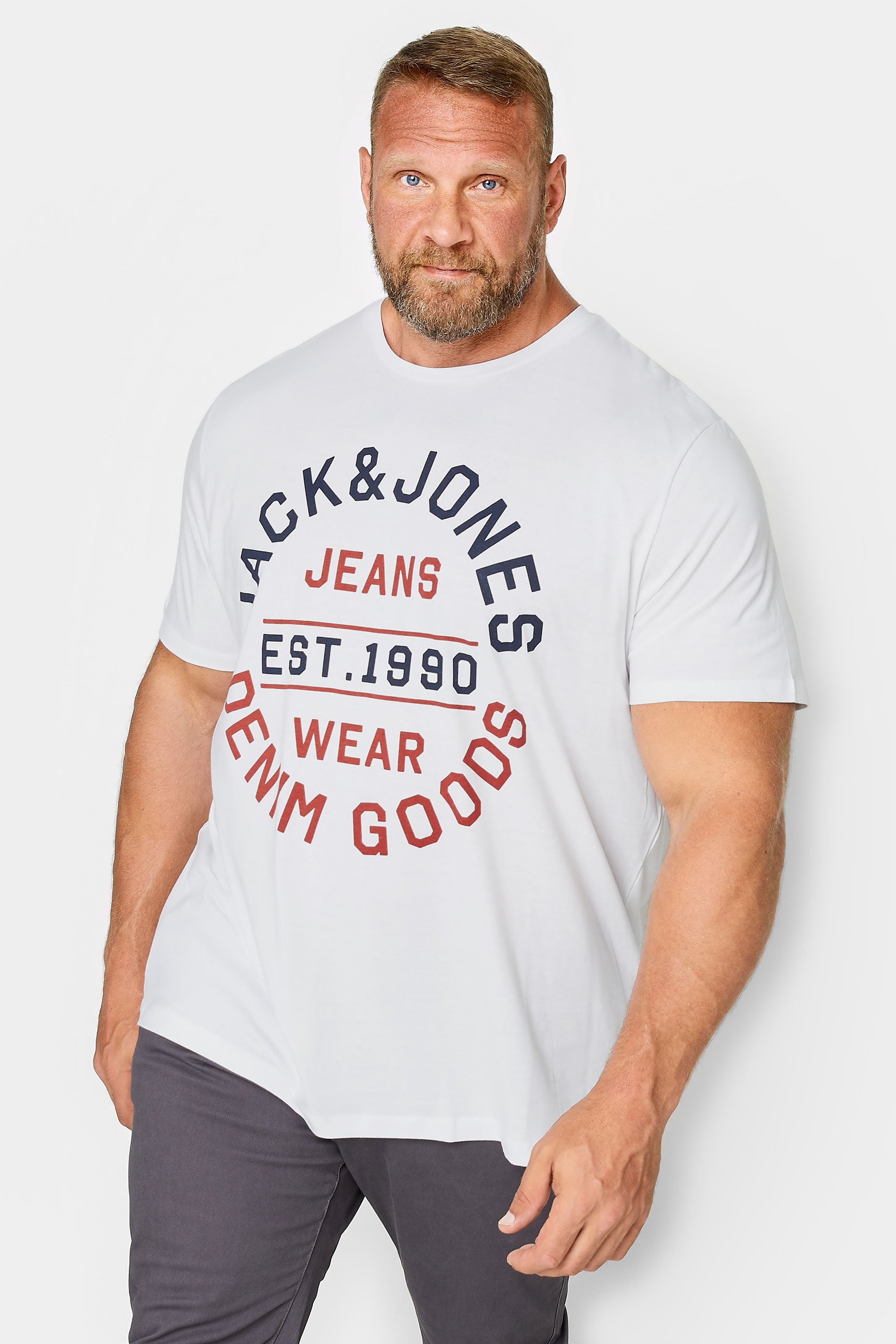 JACK & JONES White Logo 'Denim Goods' Slogan T-Shirt | BadRhino 2