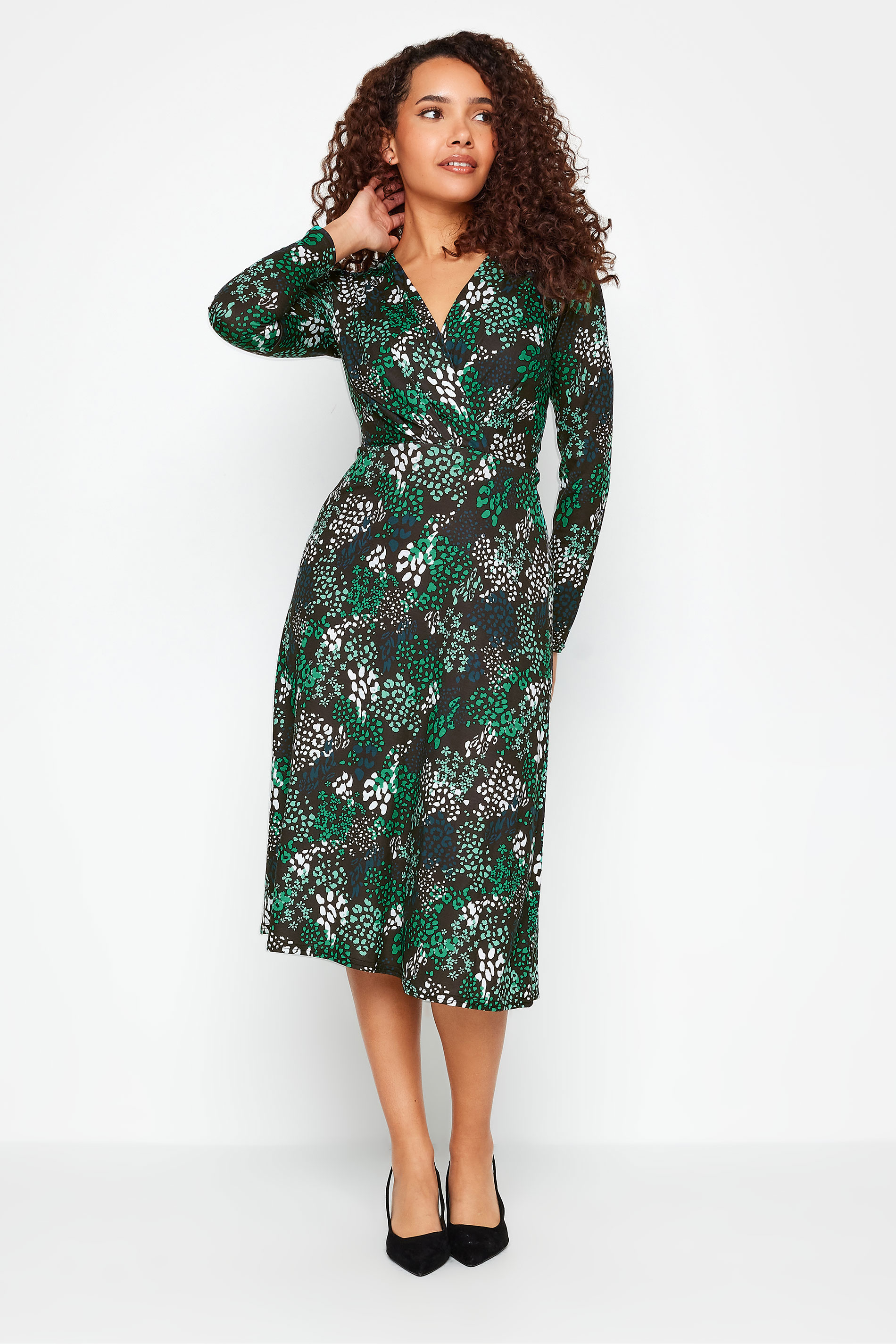M&Co Black & Green Animal Print Wrap Dress | M&Co 2