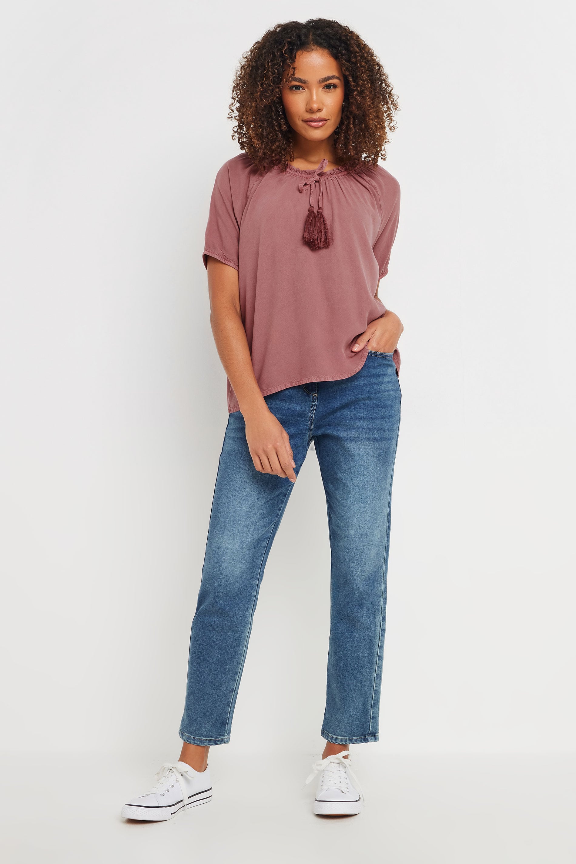 M&Co Pink Short Sleeve Tie Neck Blouse | M&Co 1