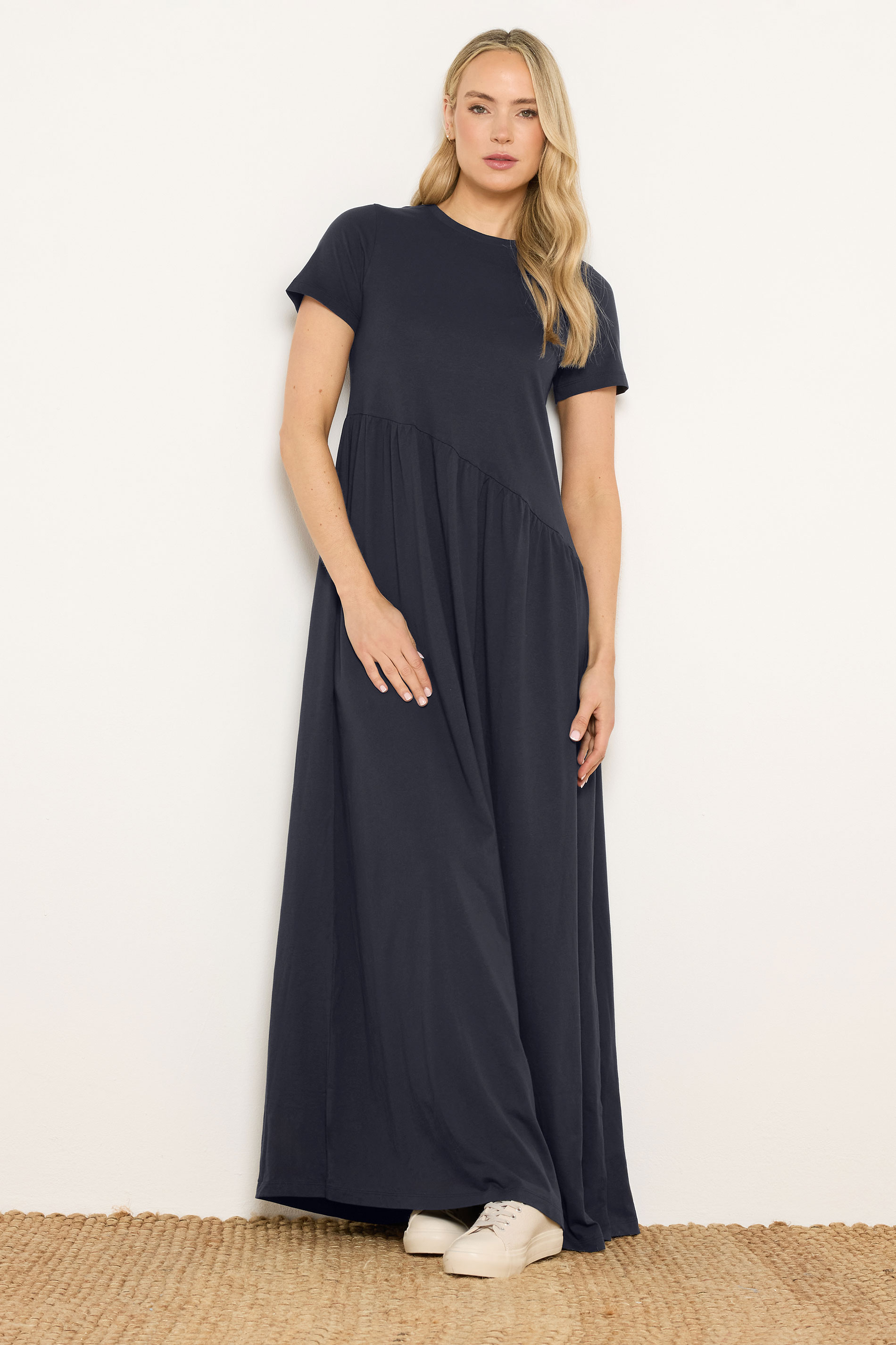 LTS Tall Women's Navy Blue Asymmetric Cotton Maxi Dress | Long Tall Sally 3
