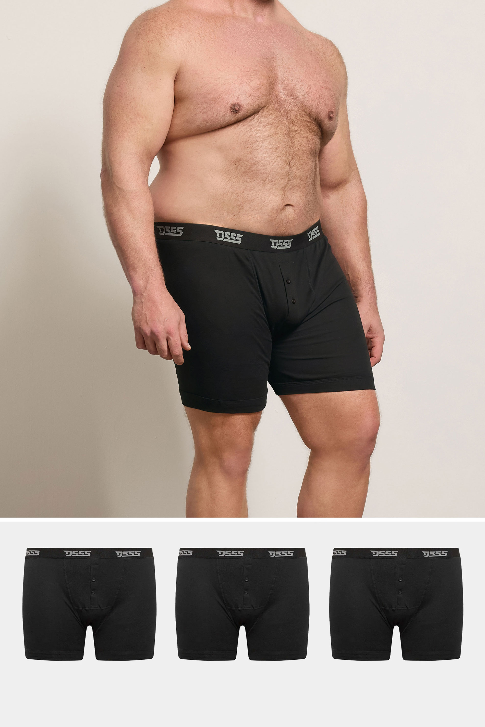 D555 Big & Tall 3 PACK Black Boxer Shorts | BadRhino 1