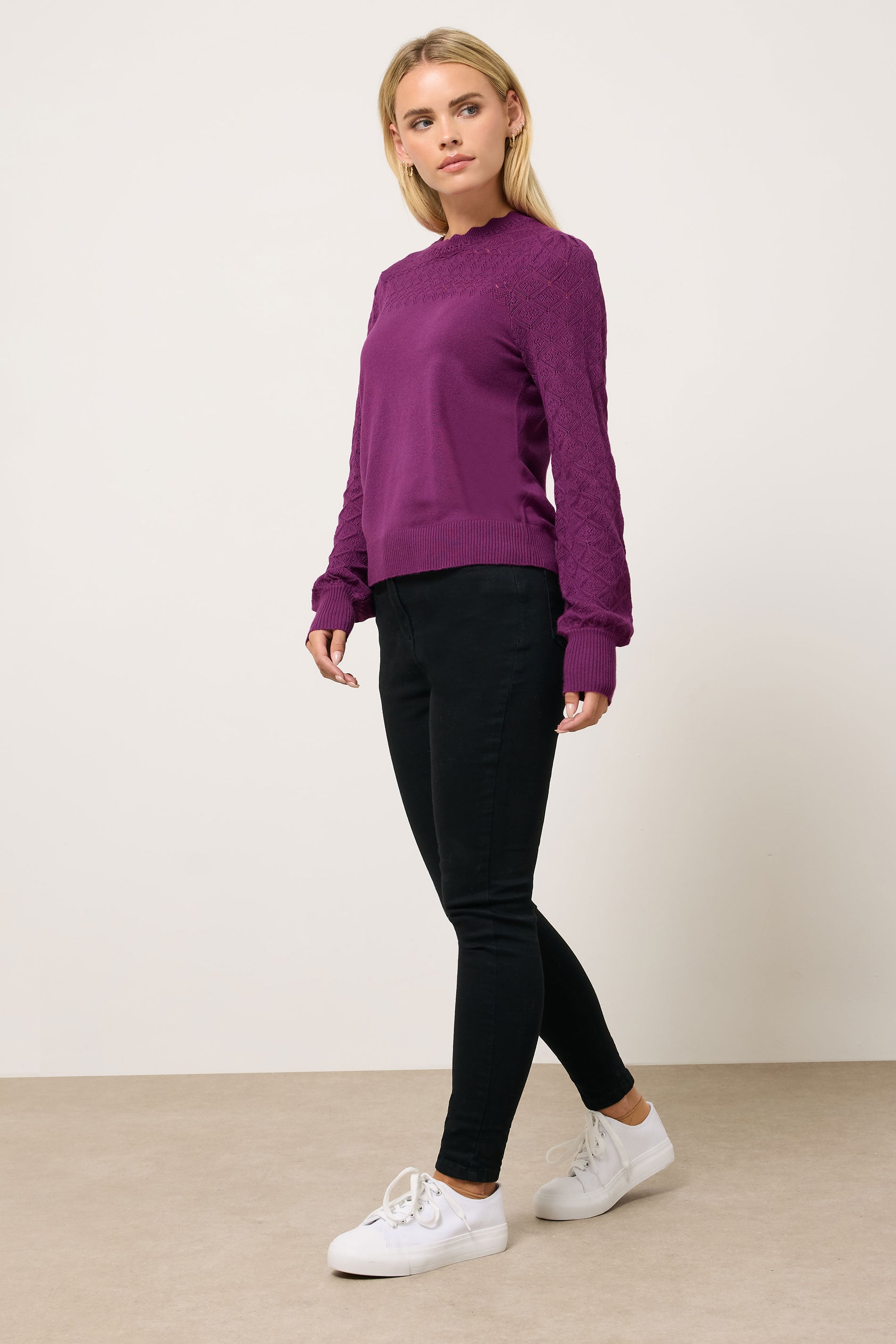 M&Co Petite Berry Pink Pointelle Long Sleeve Jumper | M&Co 1