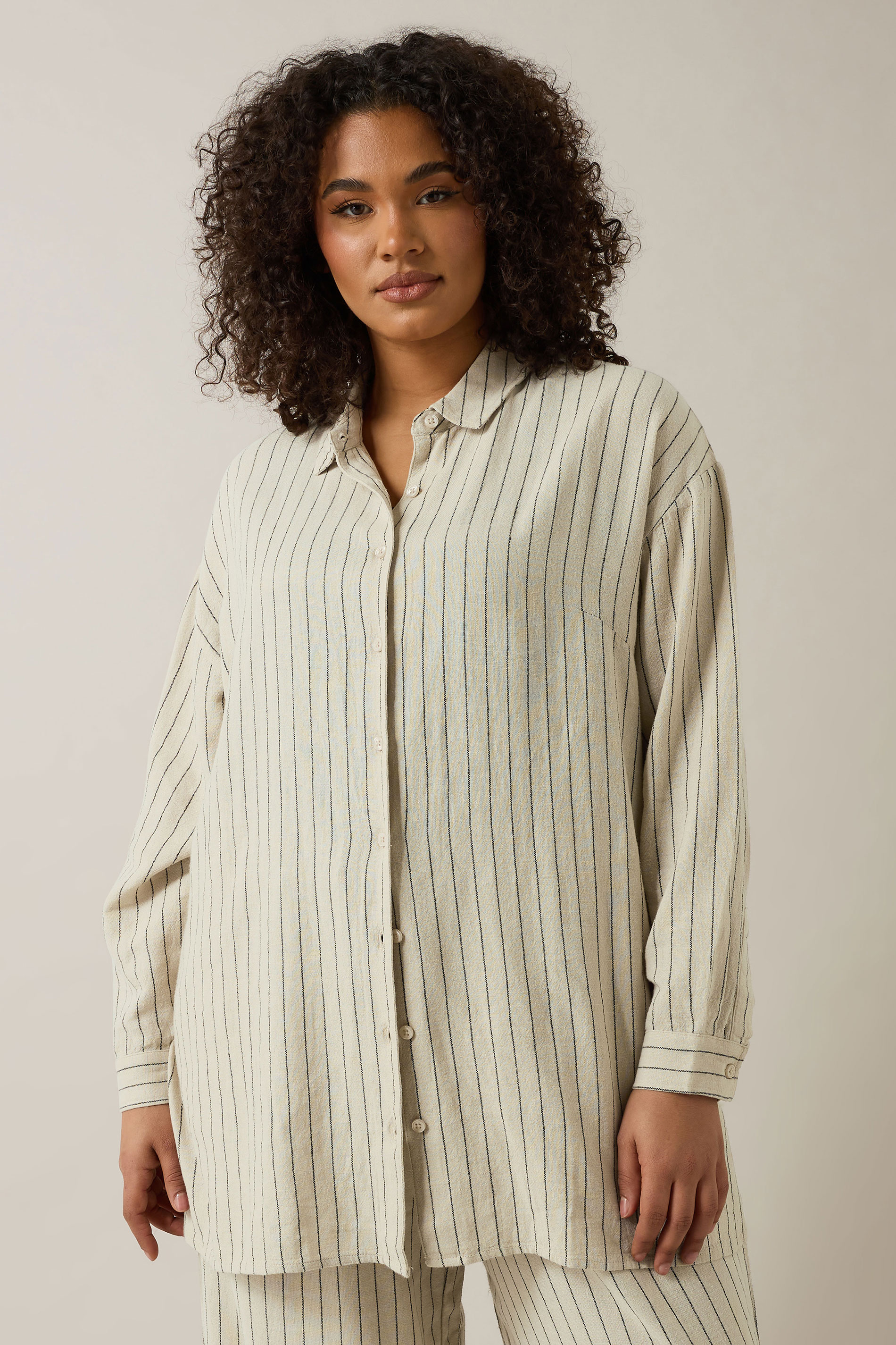 EVANS Curve Set Natural Brown Stripe Shirt & Trouser | Evans 1