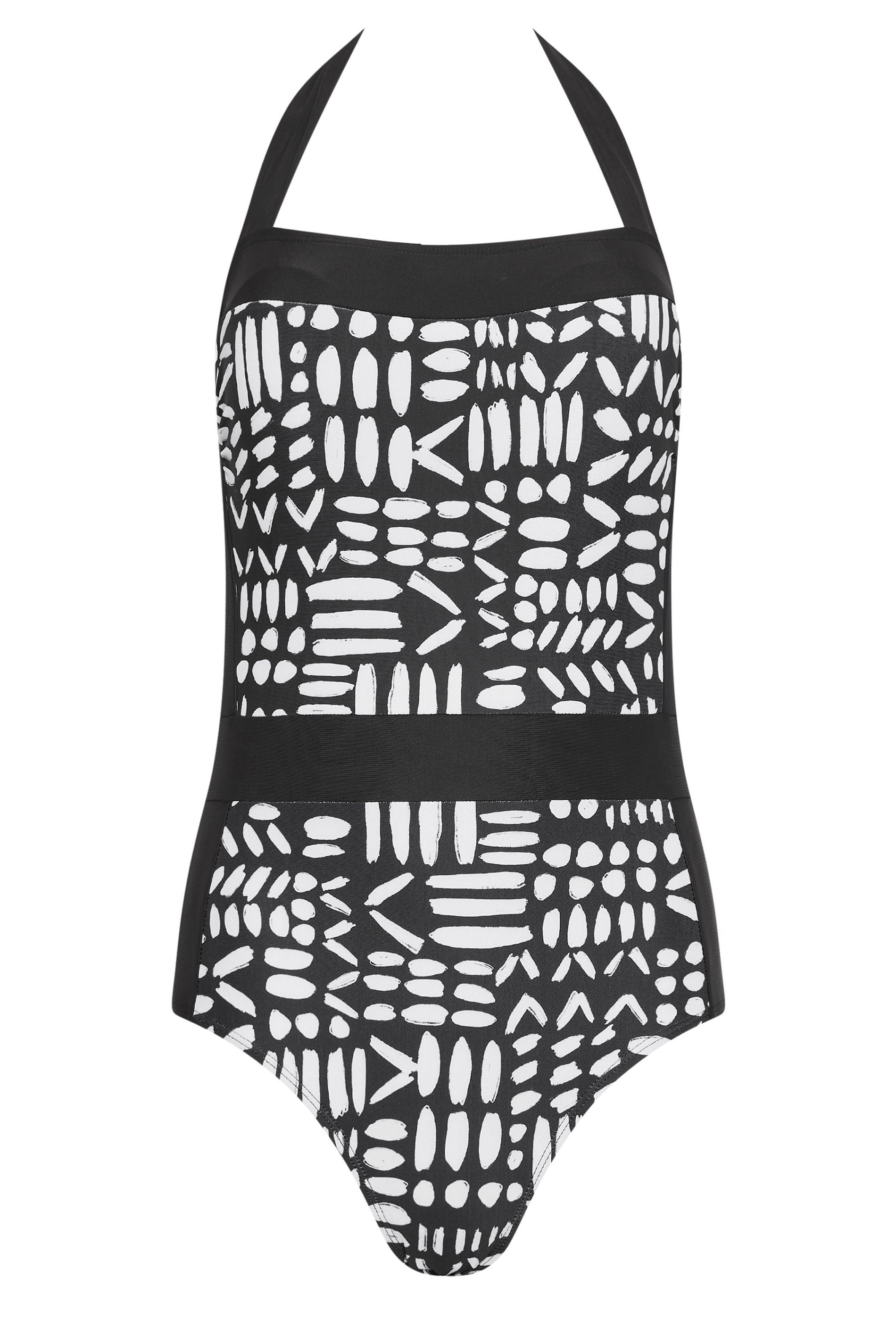 M&Co Black & White Aztec Print Halter Neck Swimsuit | M&Co 8