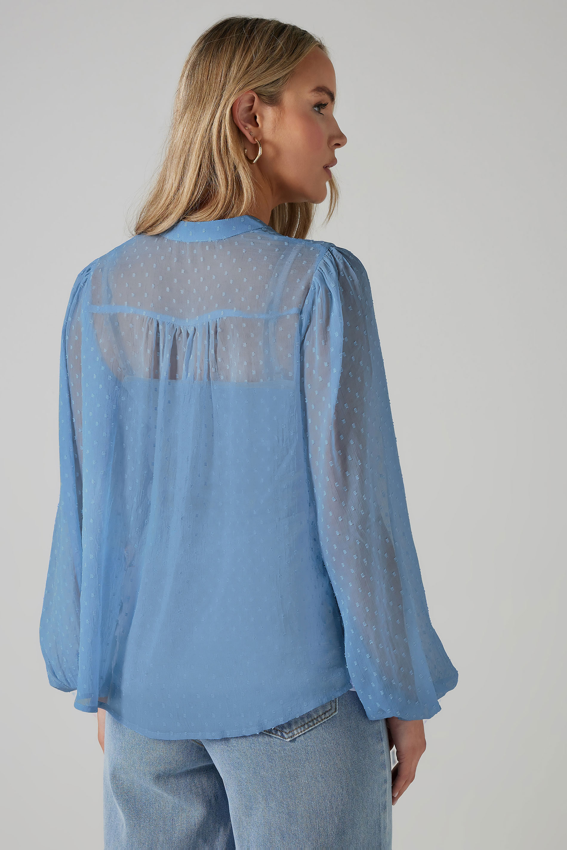 LTS Tall Blue Sheer Dobby Frill Blouse | Long Tall Sally 2