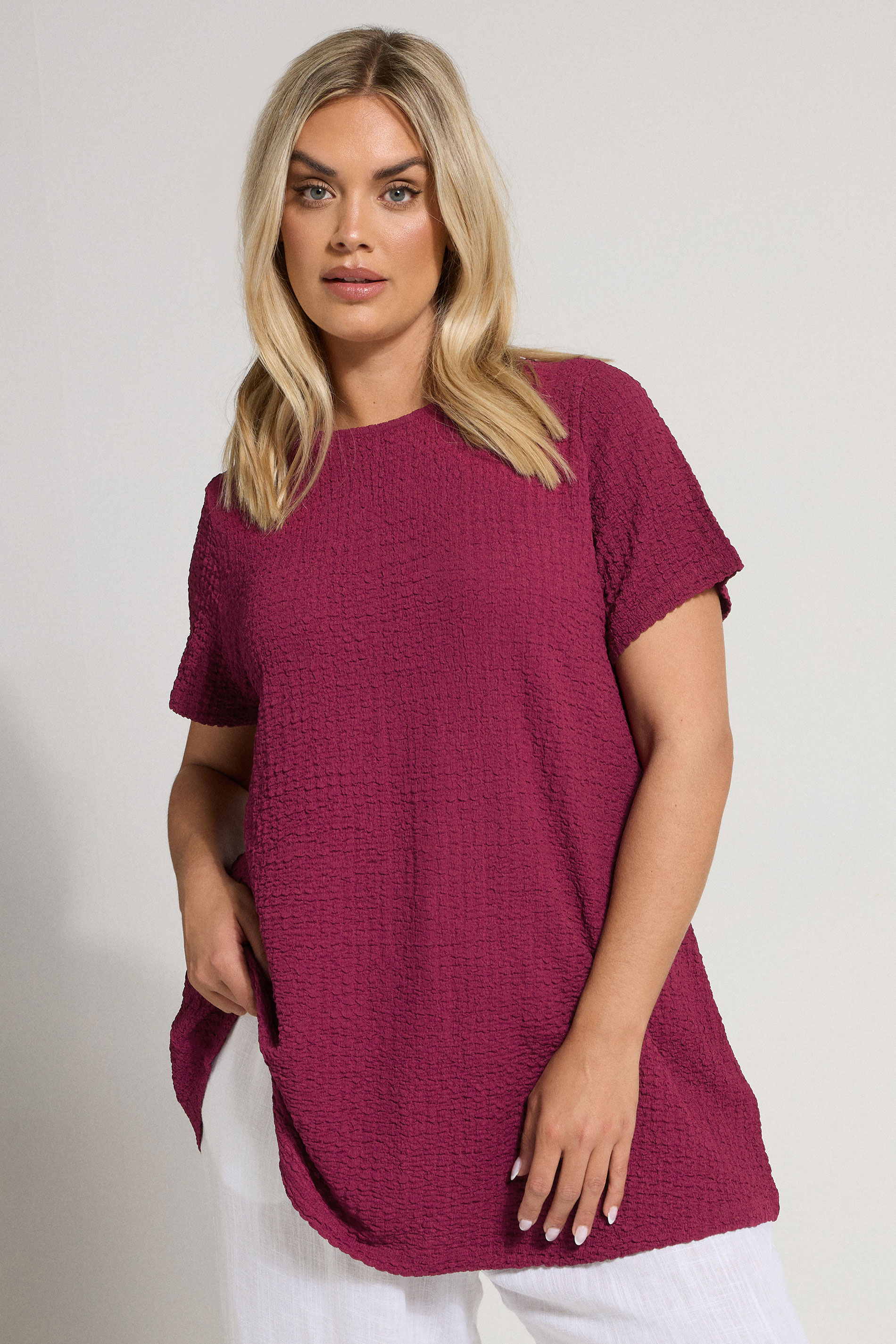 YOURS Plus Size Dark Pink Textured Swing Top | Yours Clothing 3