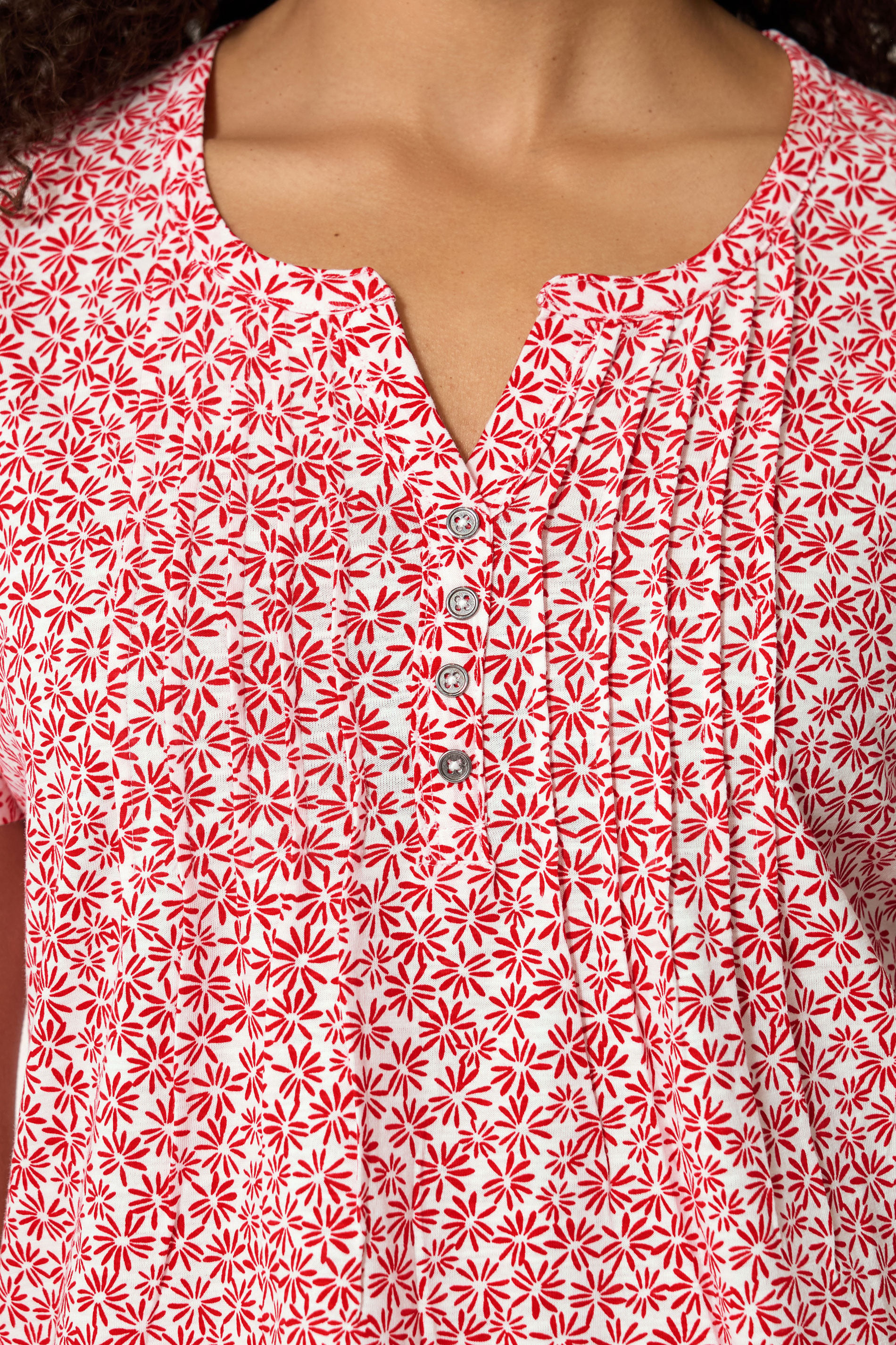 M&Co Red Floral Cotton Henley Top | M&Co 4