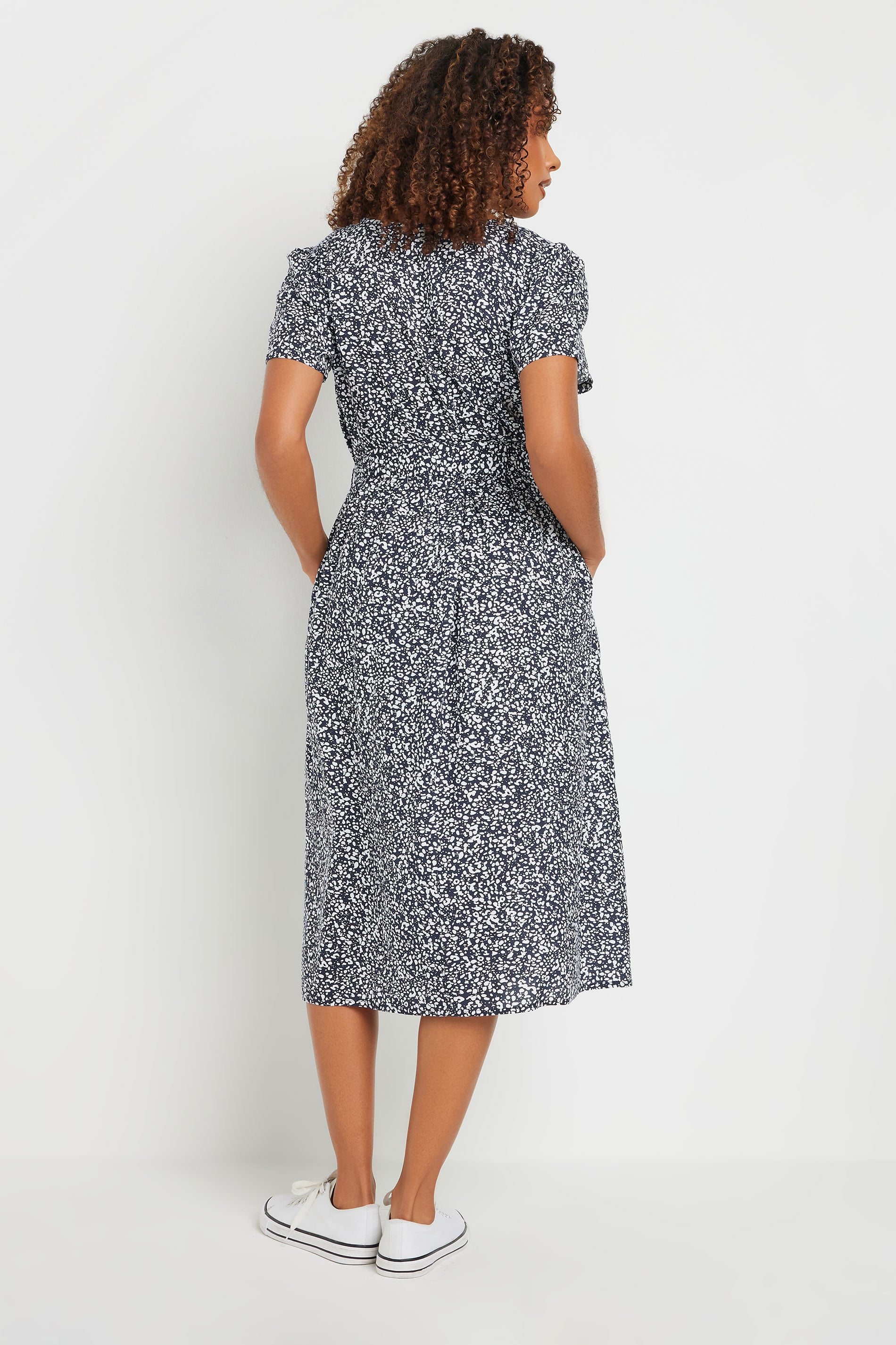 M&Co Navy Blue Spot Print Belted Midi Dress | M&Co 4