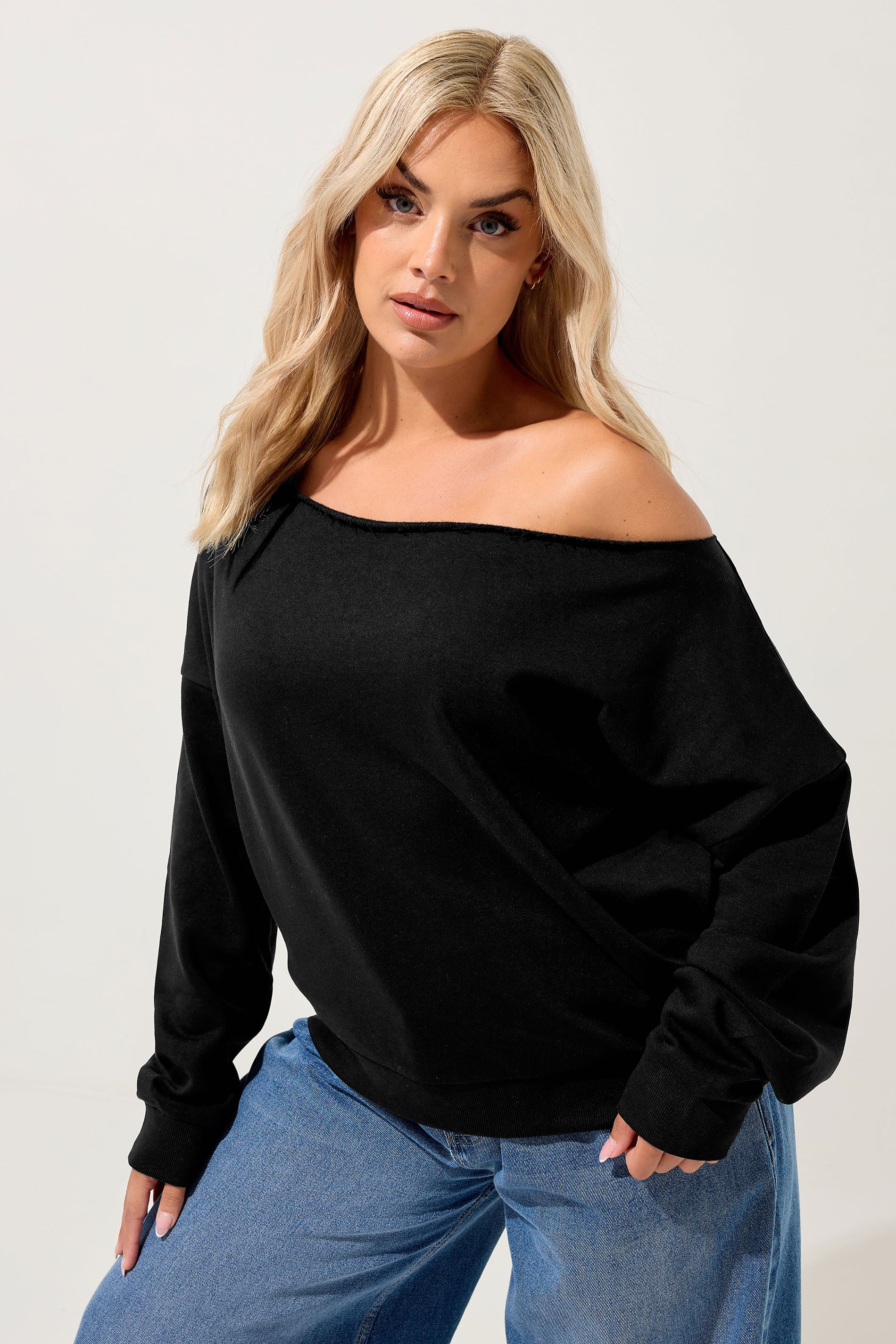 YOURS Plus Size Black Off Shoulder Sweatshirt | Yours Clothing 3