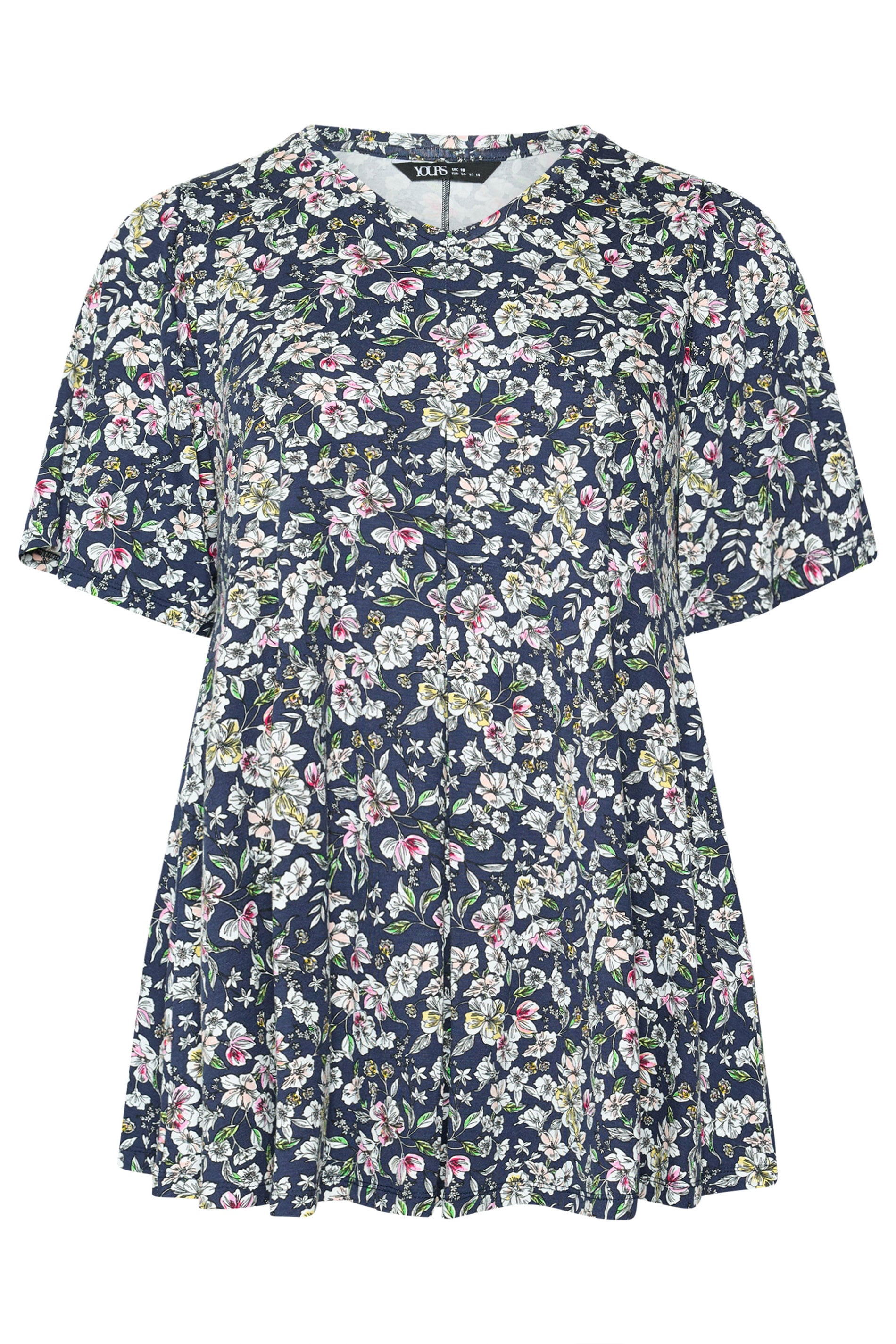 YOURS Plus Size Navy Blue Floral Pleat Front Top | Yours Clothing 5