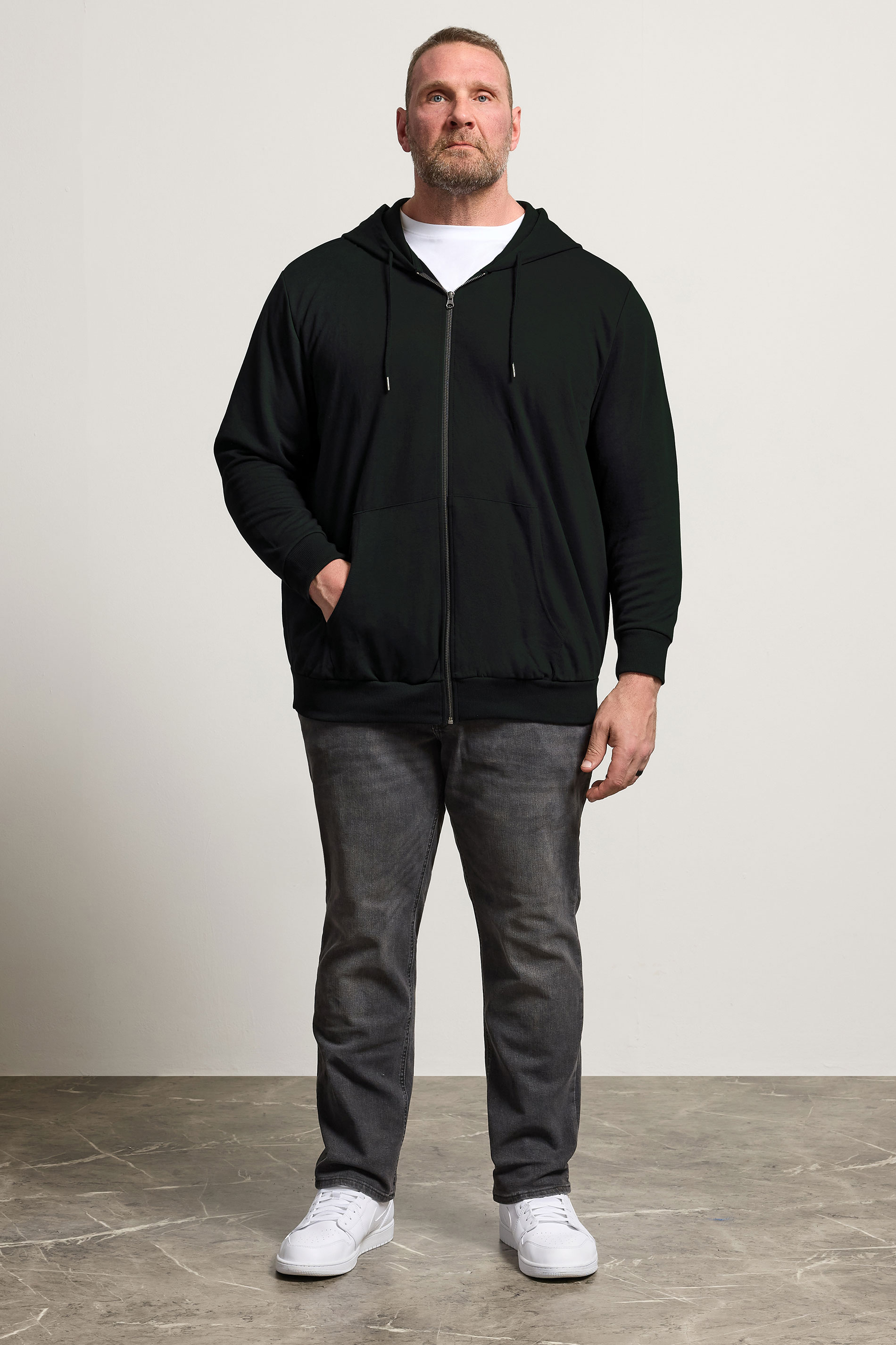 JACK & JONES Big & Tall Black Plain Zip Through Hoodie | BadRhino 1
