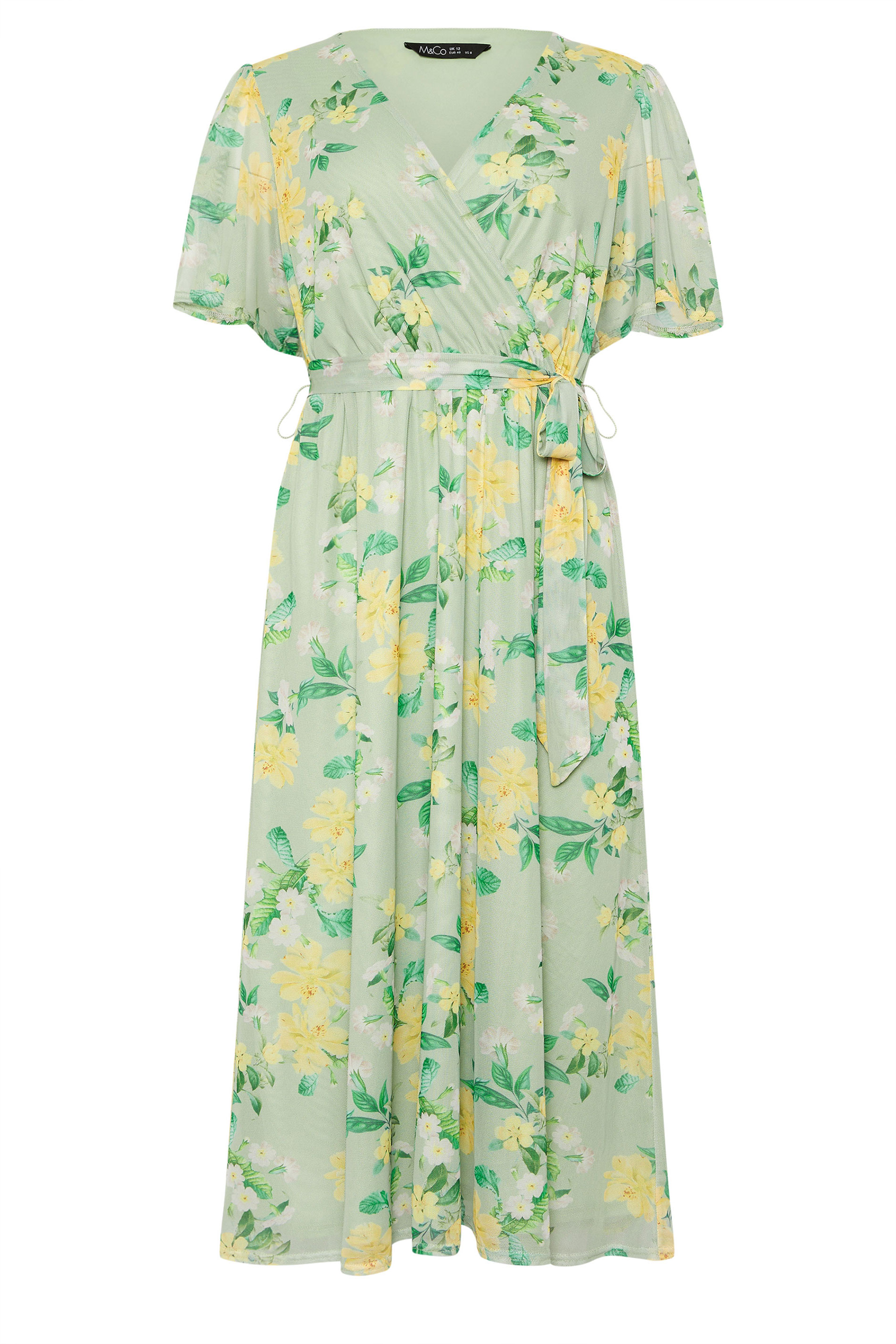M&Co Petite Mint Green Floral Mesh Wrap Dress | M&Co 5