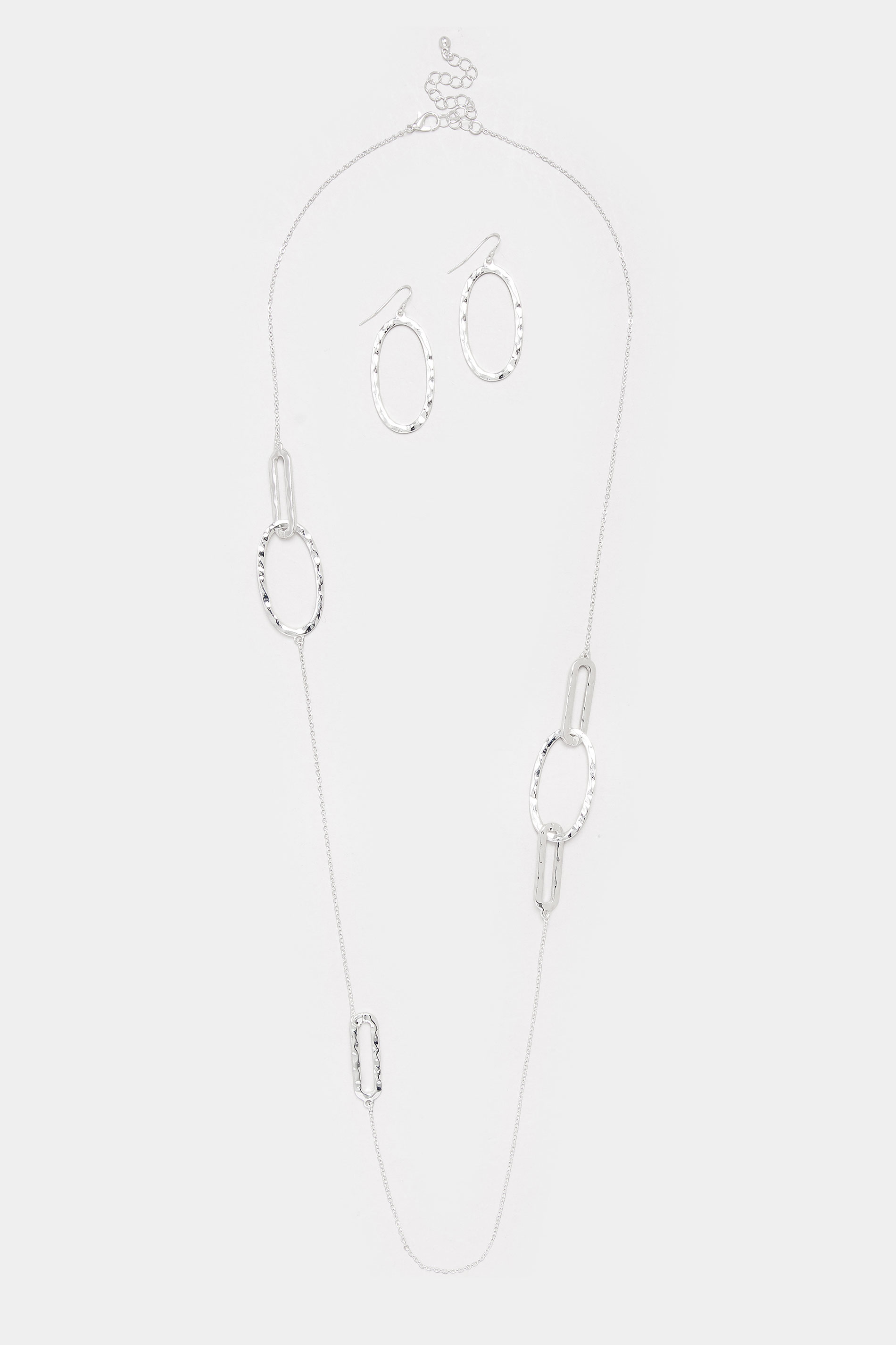 Silver Tone Abstract Hoop Necklace & Earrings Set | Yours Clothing 3