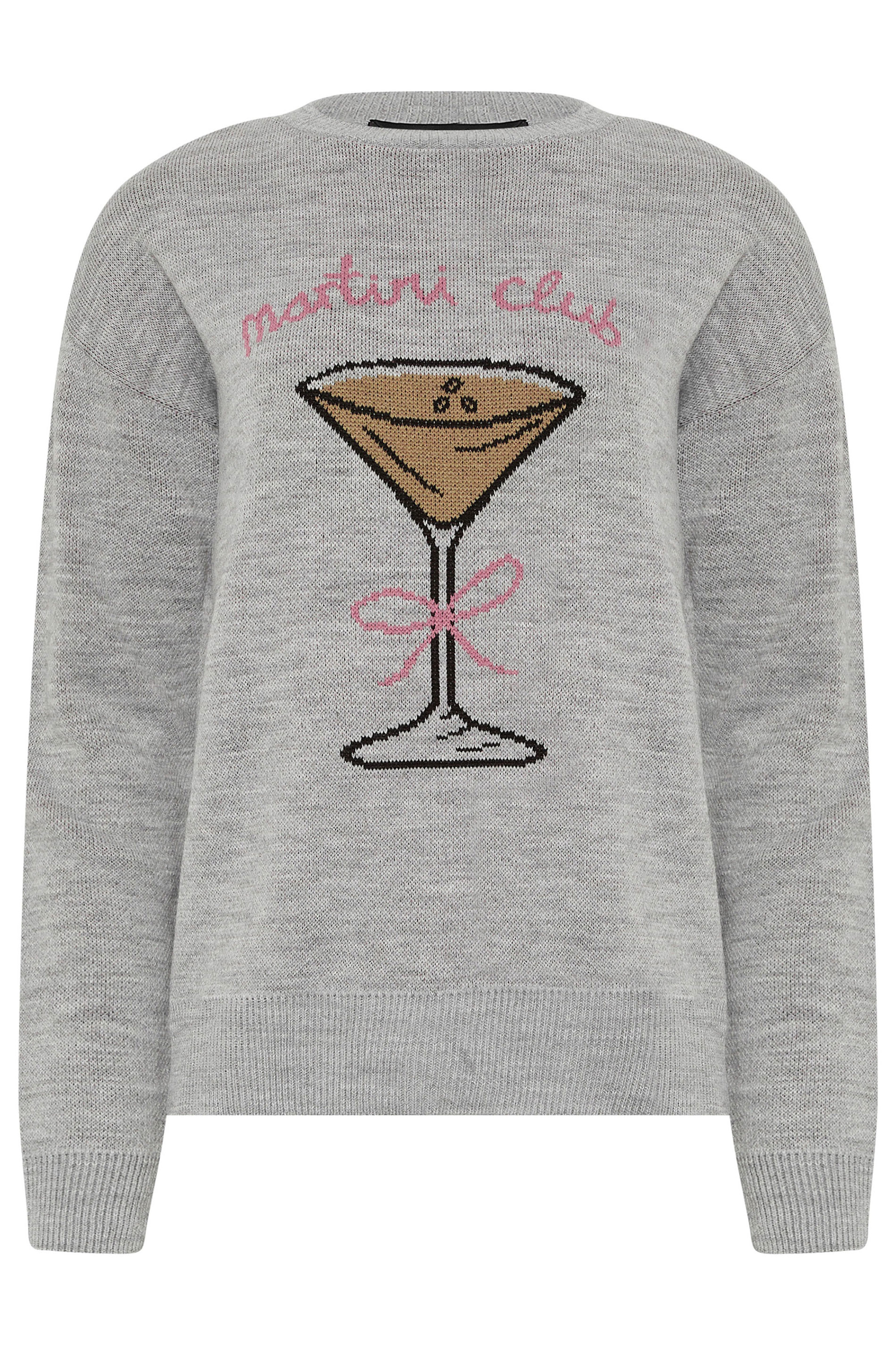 LTS Tall Grey 'Martini Club' Knitted Slogan Jumper | Long Tall Sally 5