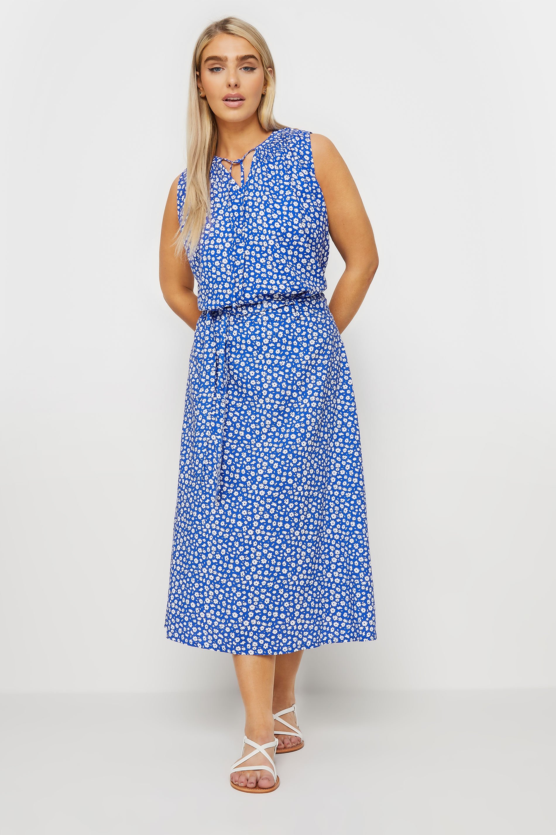 M&Co Blue Ditsy Floral Print Belted Midi Skirt | M&Co 2