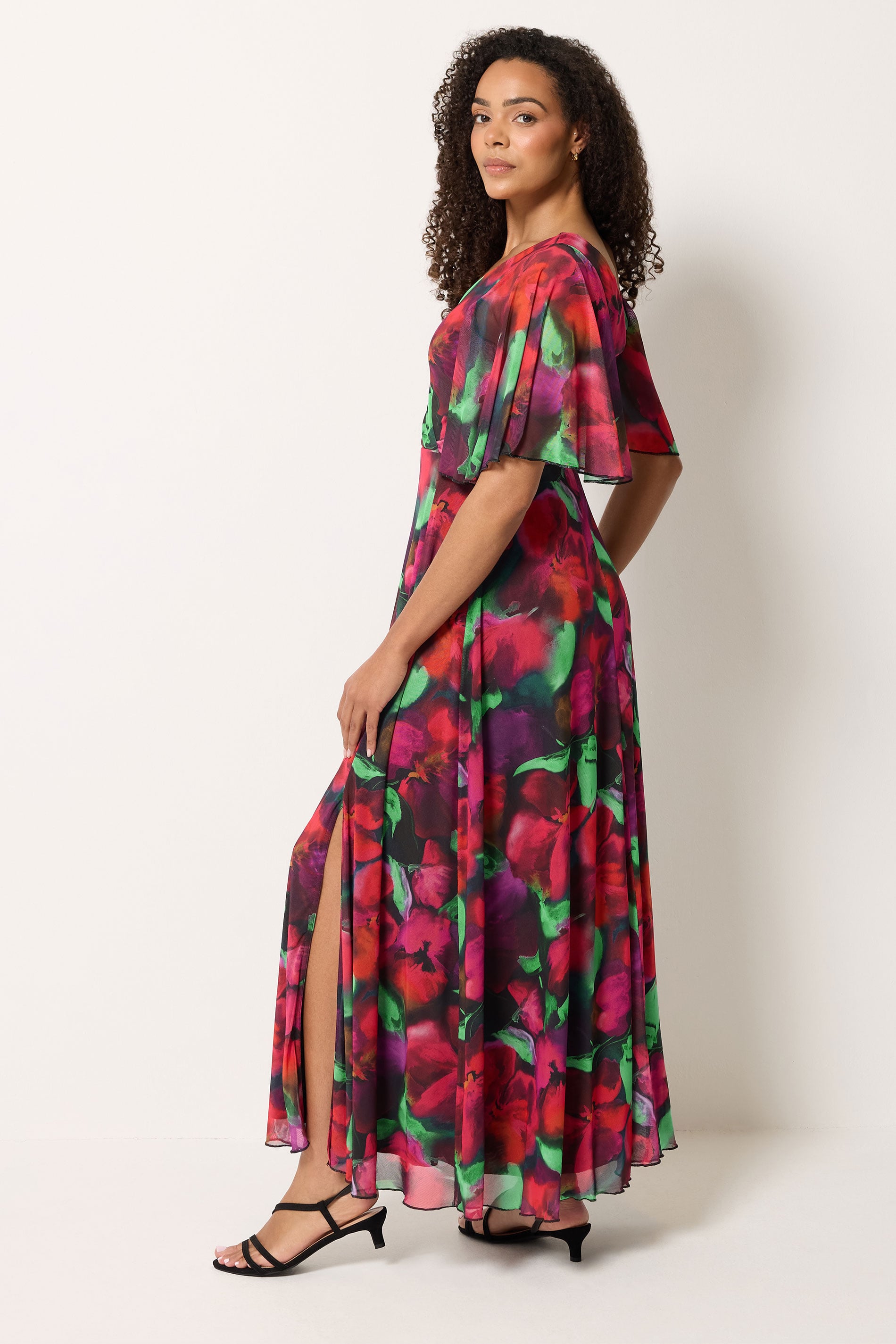 M&Co Purple Floral Print Mesh Maxi Wrap Dress | M&Co 4