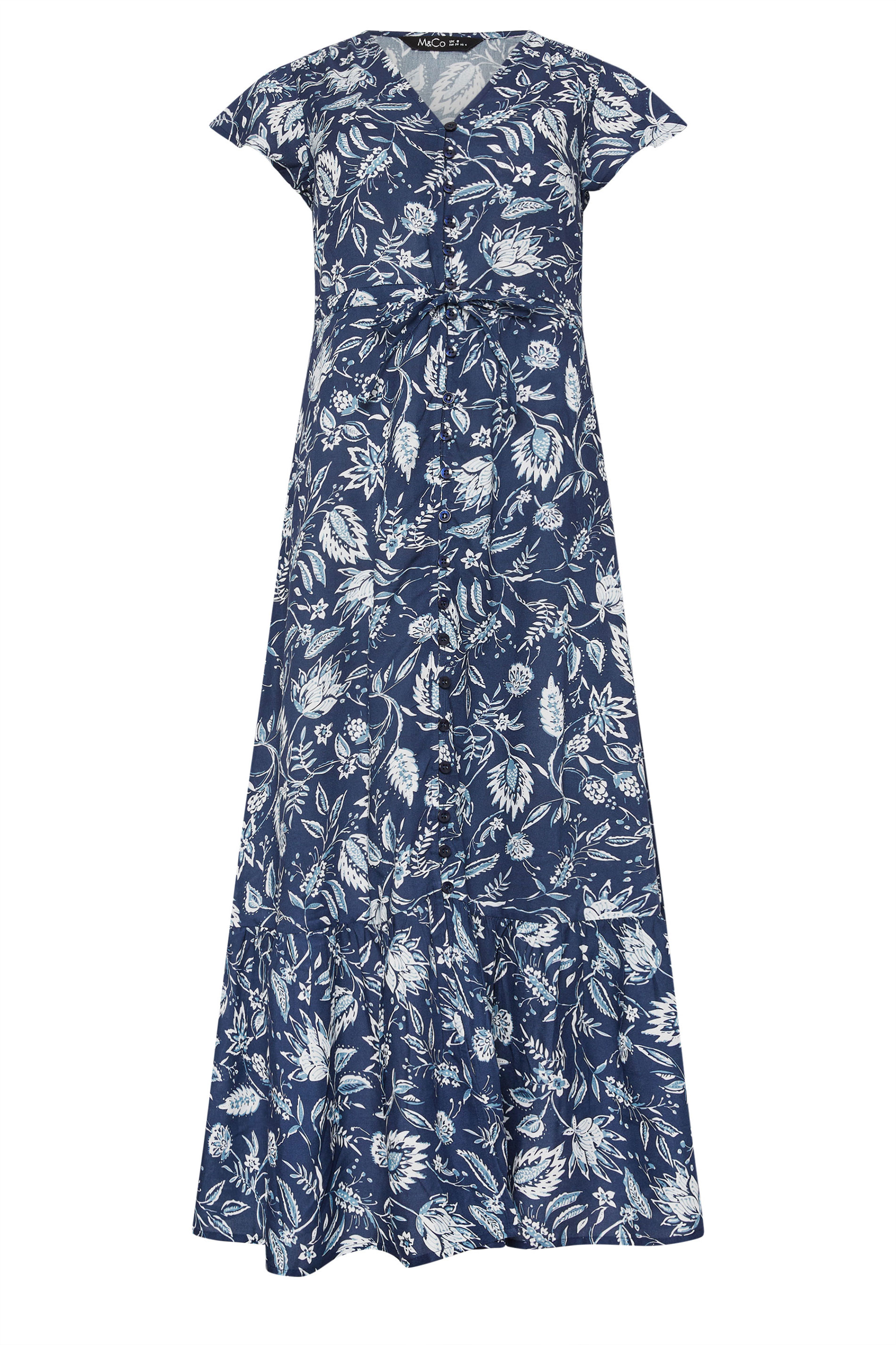 M&Co Petite Blue Floral Print Tiered Midi Dress | M&Co 1