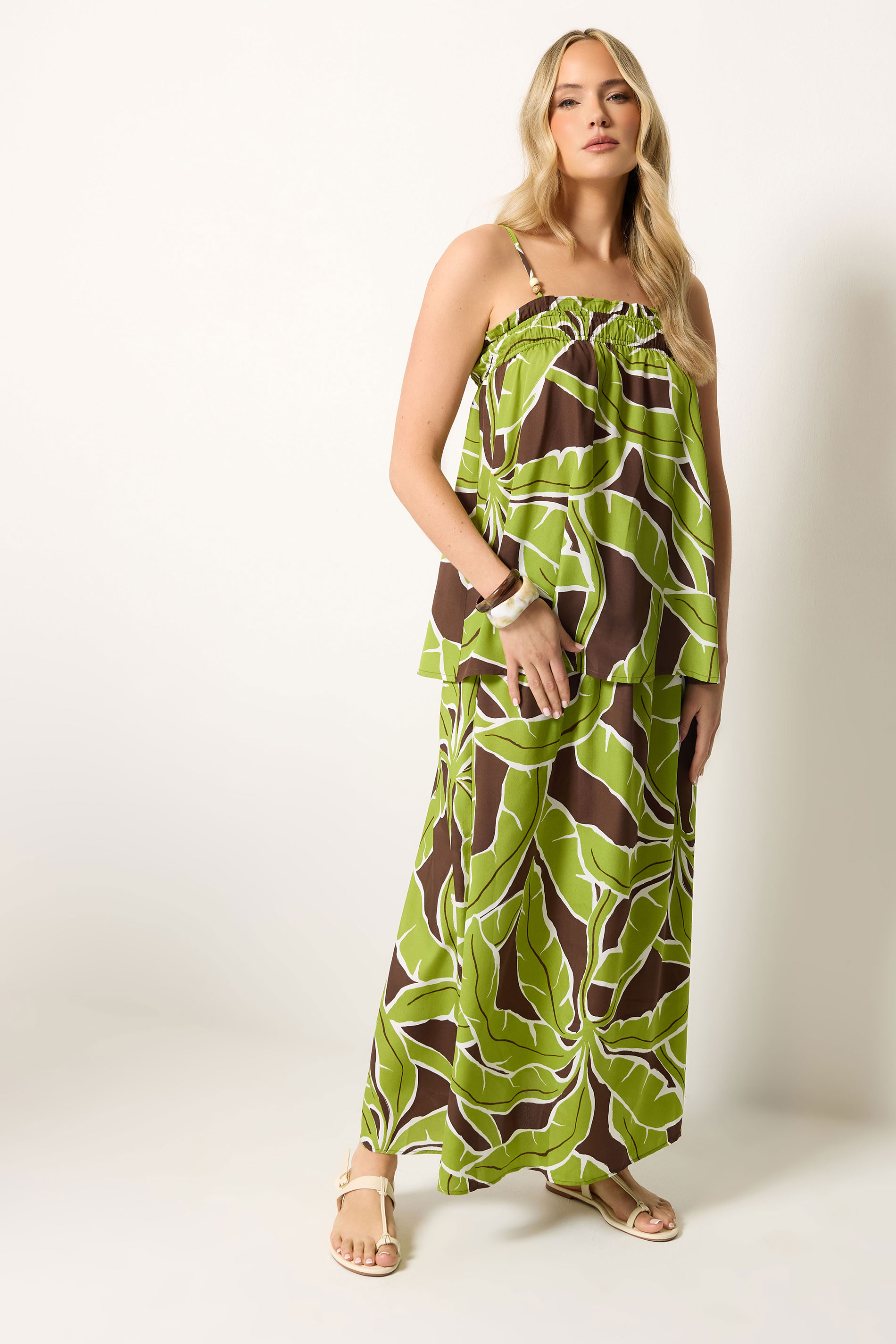 LTS Tall Women's Set Green Palm Leaf Print Top & Skirt | Long Tall Sally 3