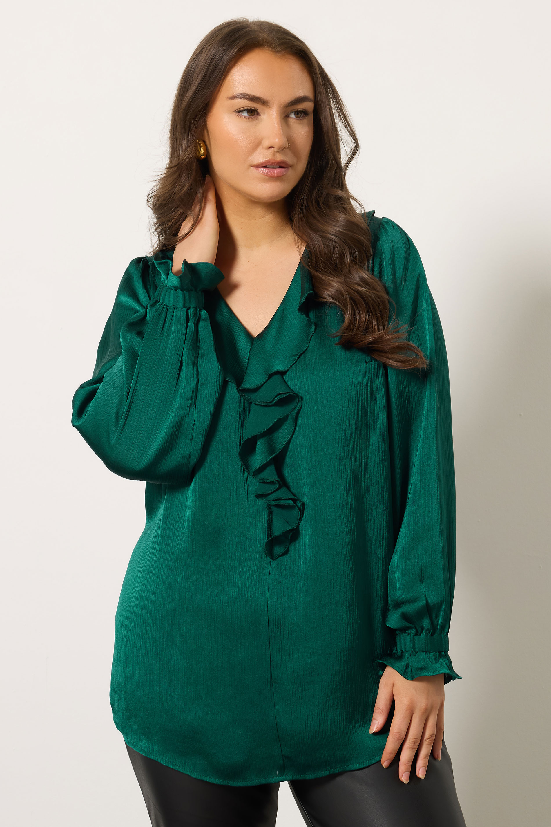 EVANS Plus Size Green Frill Detail Blouse | Evans 3