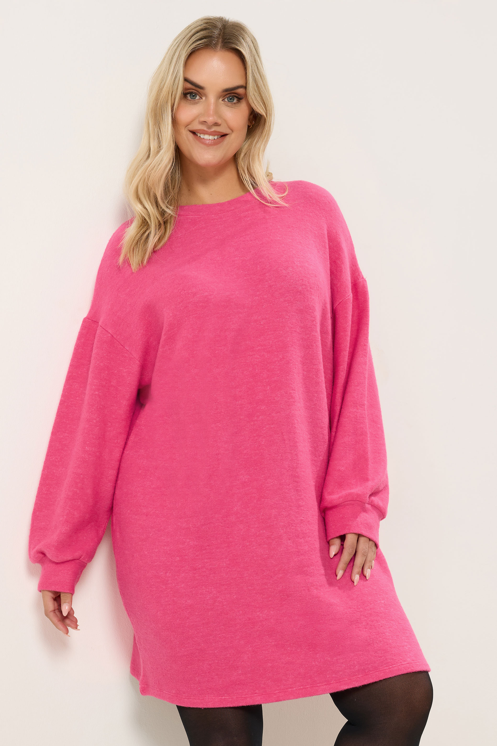 YOURS Plus Size Hot Pink Soft Touch Jumper Dress | Yours Clothing 3