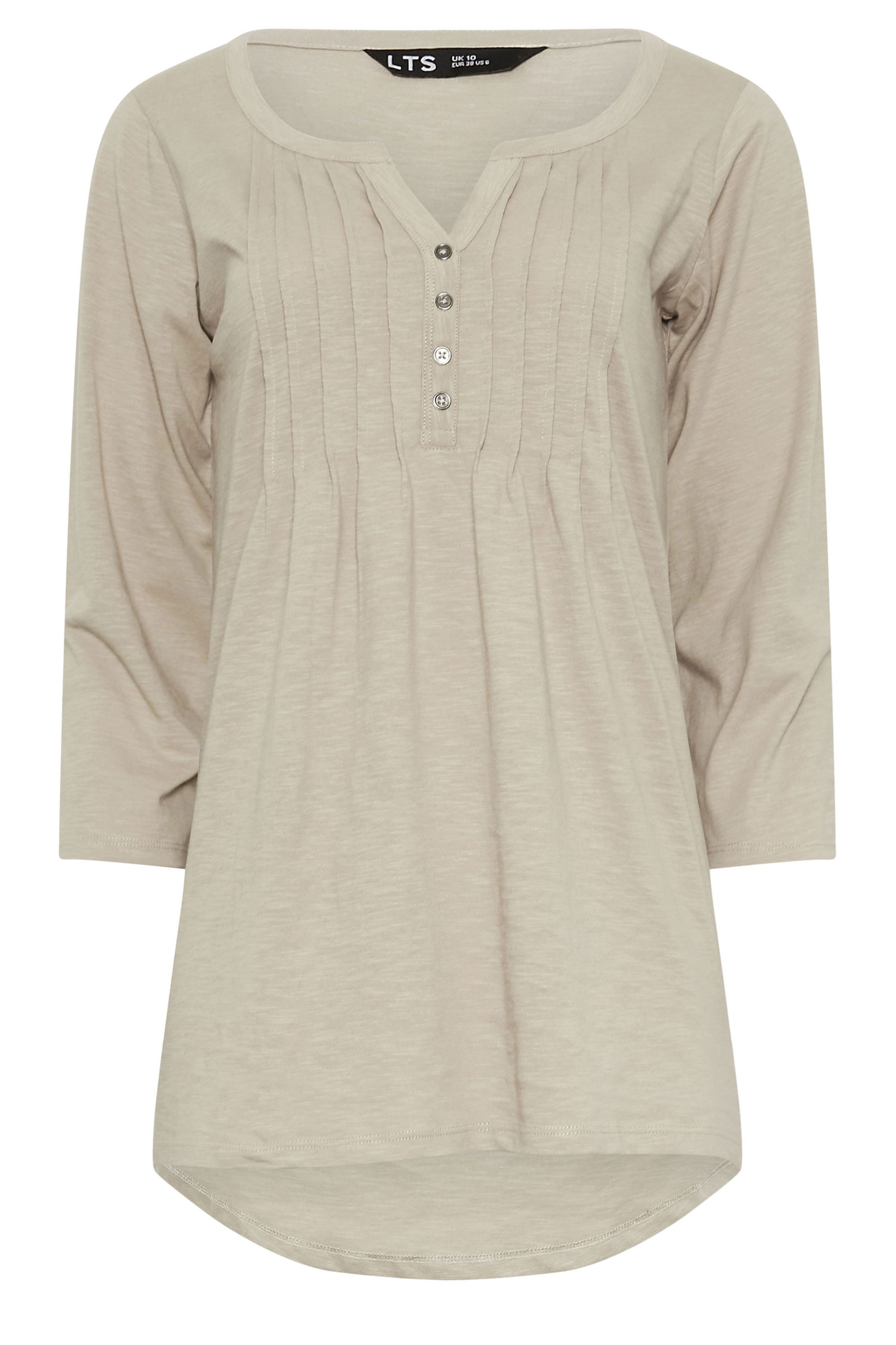 LTS Tall Natural Brown Cotton Henley Top | Long Tall Sally 5