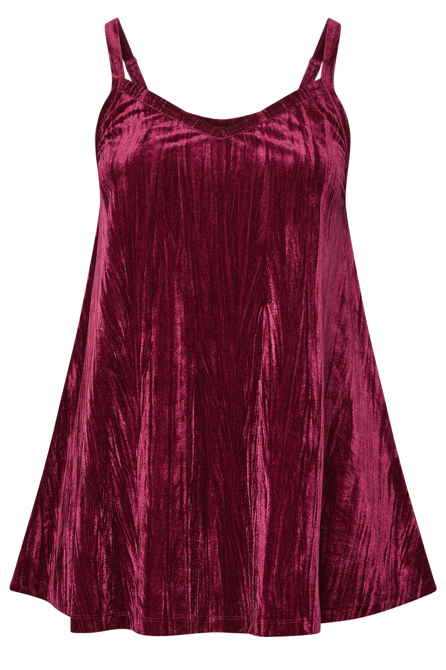 YOURS Plus Size Burgundy Red Crushed Velour Cami Vest Top | Yours Clothing 5