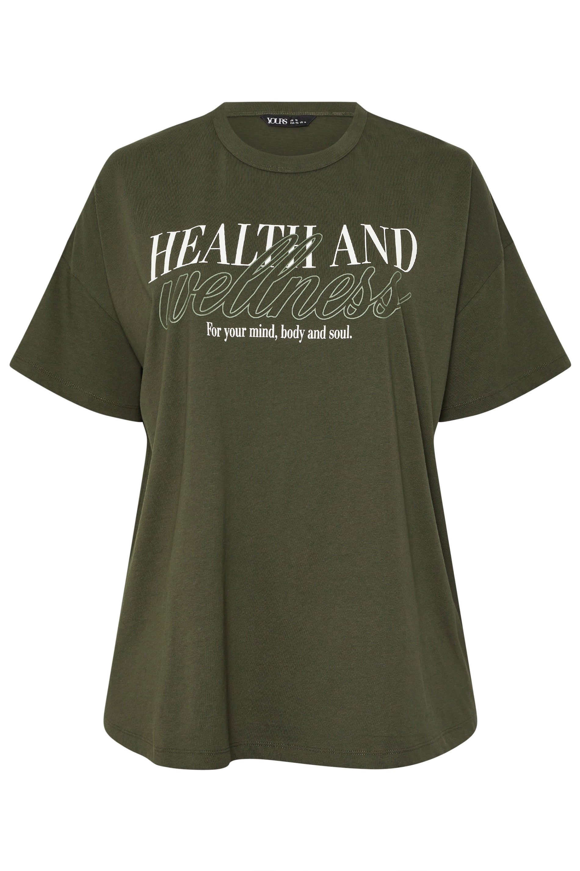 YOURS ACTIVE Plus Size Khaki Green 'Health & Wellness' T-Shirt | Yours Clothing 6