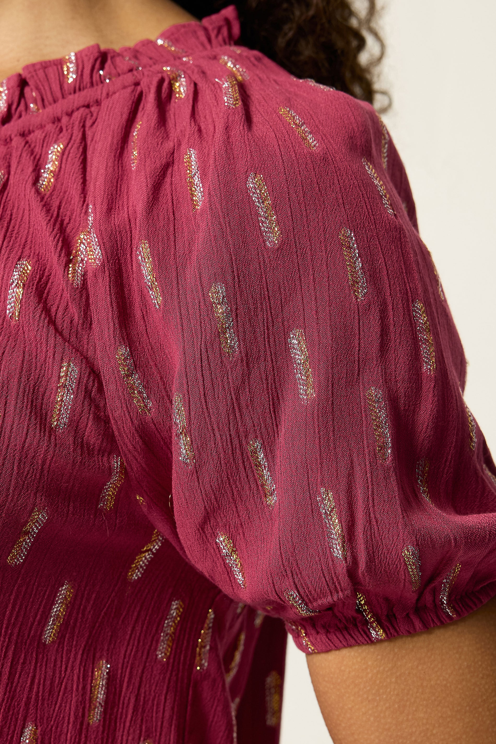 M&Co Berry Red Foil Detail Blouse | M&Co 6