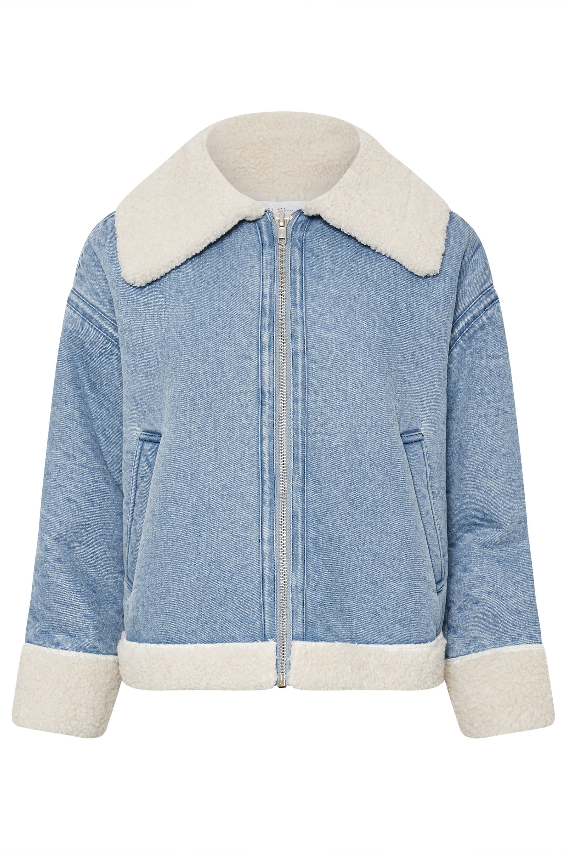 PixieGirl Petite Women's Light Blue Denim Borg Zip Jacket | PixieGirl 5