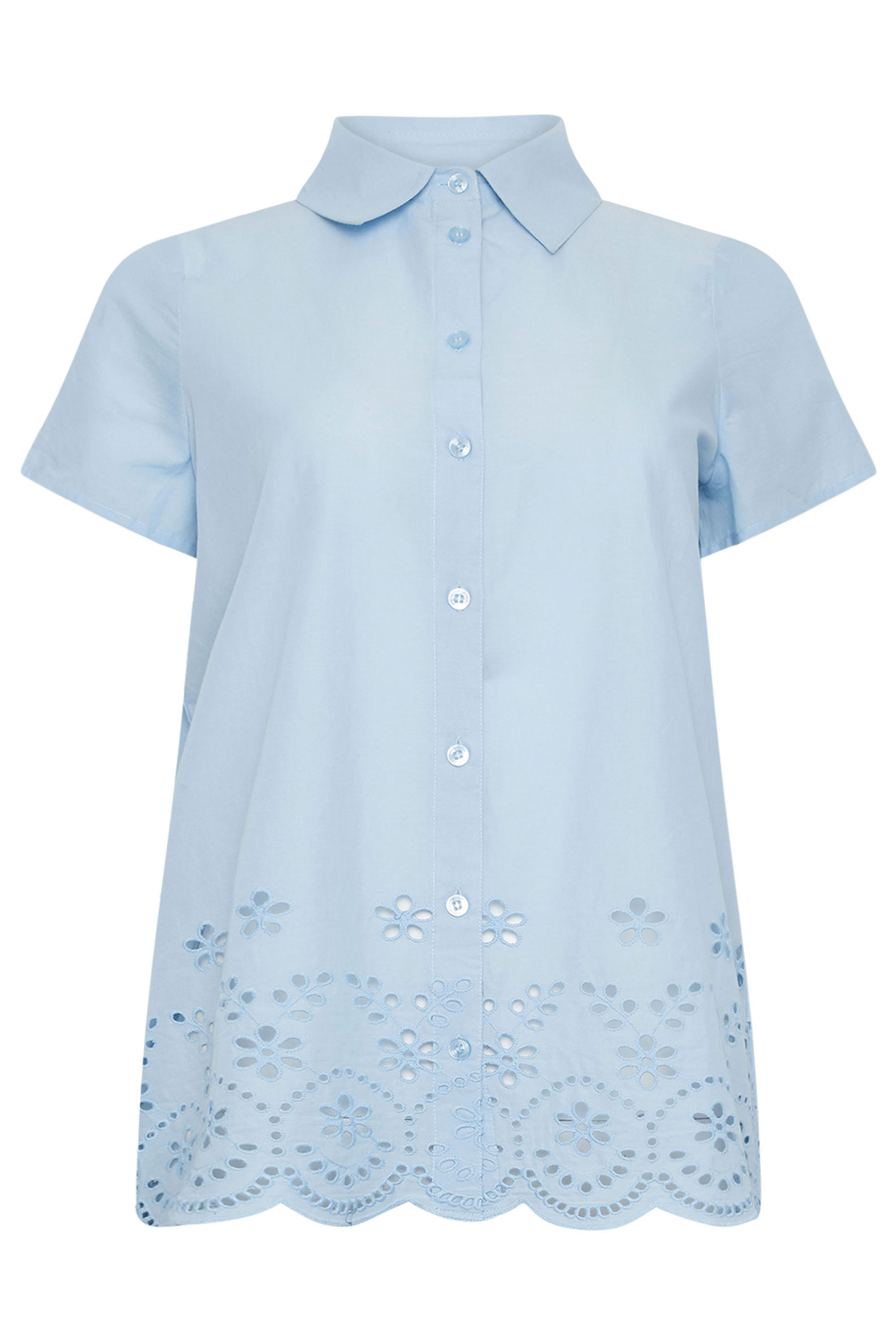 M&Co Light Blue Button Down Broderie Short Sleeve Shirt | M&Co 5