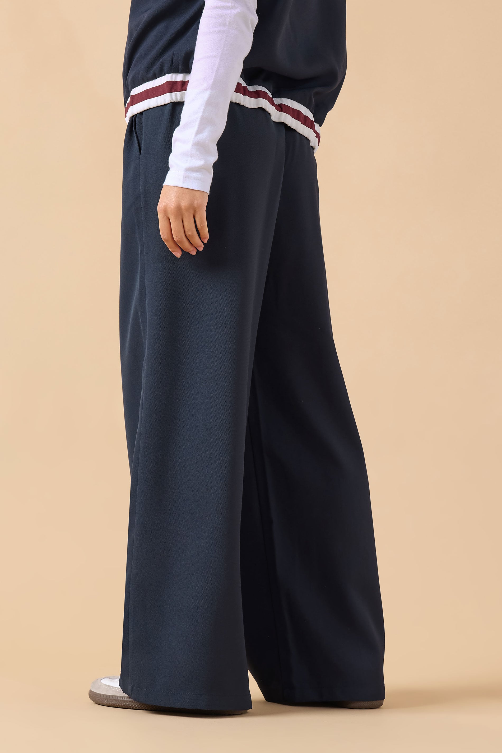 PixieGirl Petite Women's Navy Blue Contrast Waist Trousers | PixieGirl 2