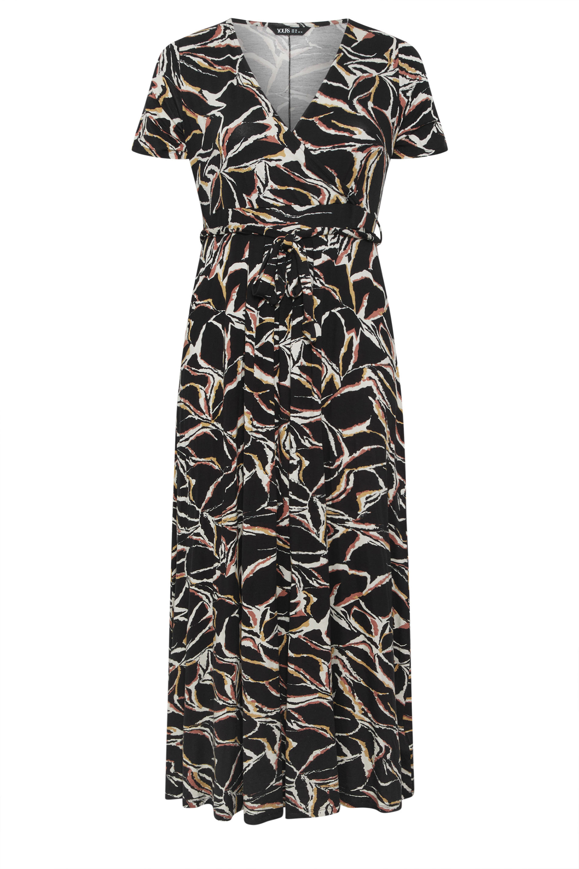 YOURS Plus Size Black Abstract Wrap Maxi Dress | Yours Clothing 5