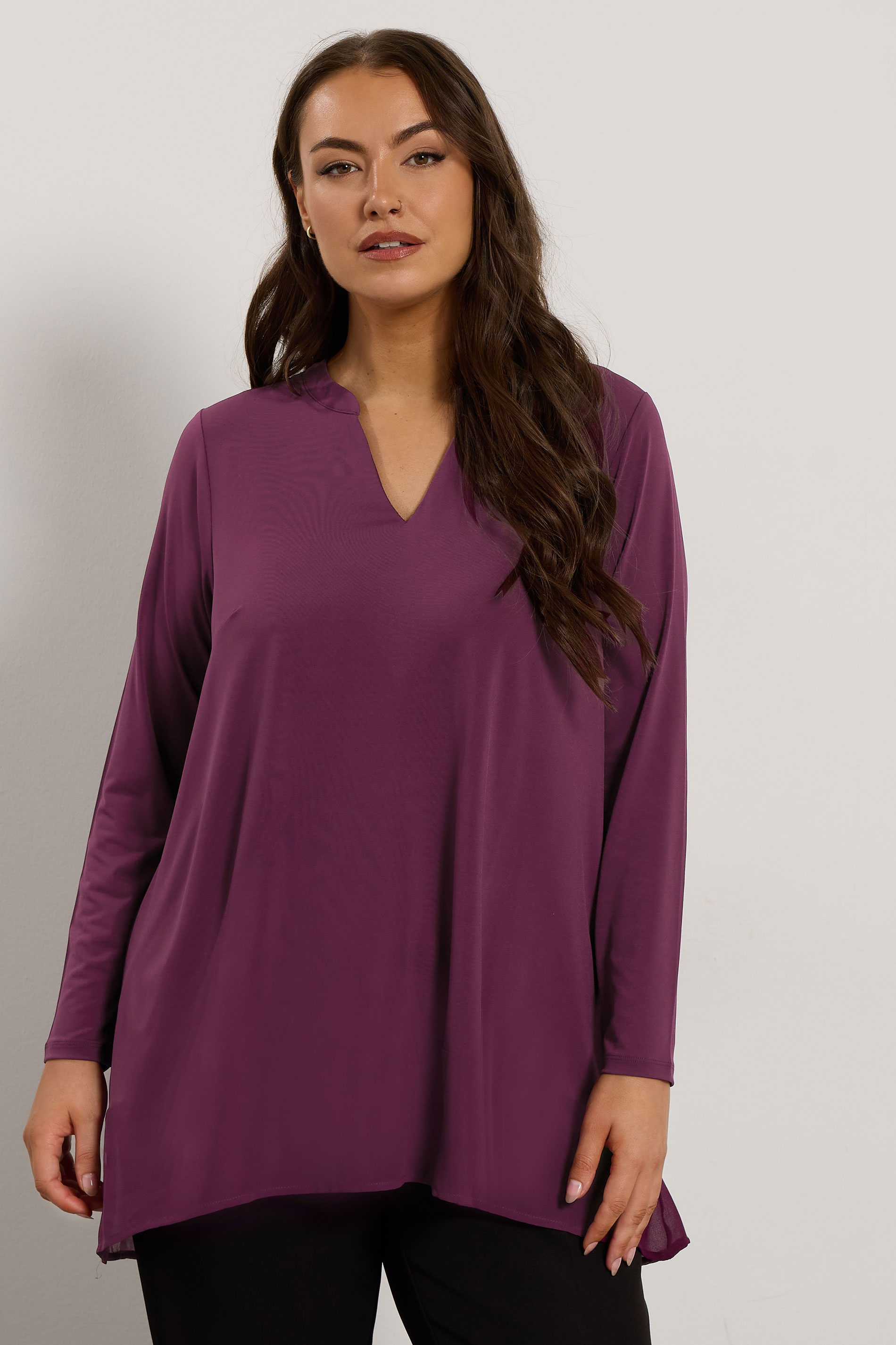 EVANS Plus Size Purple Chiffon Hem Blouse | Evans 3