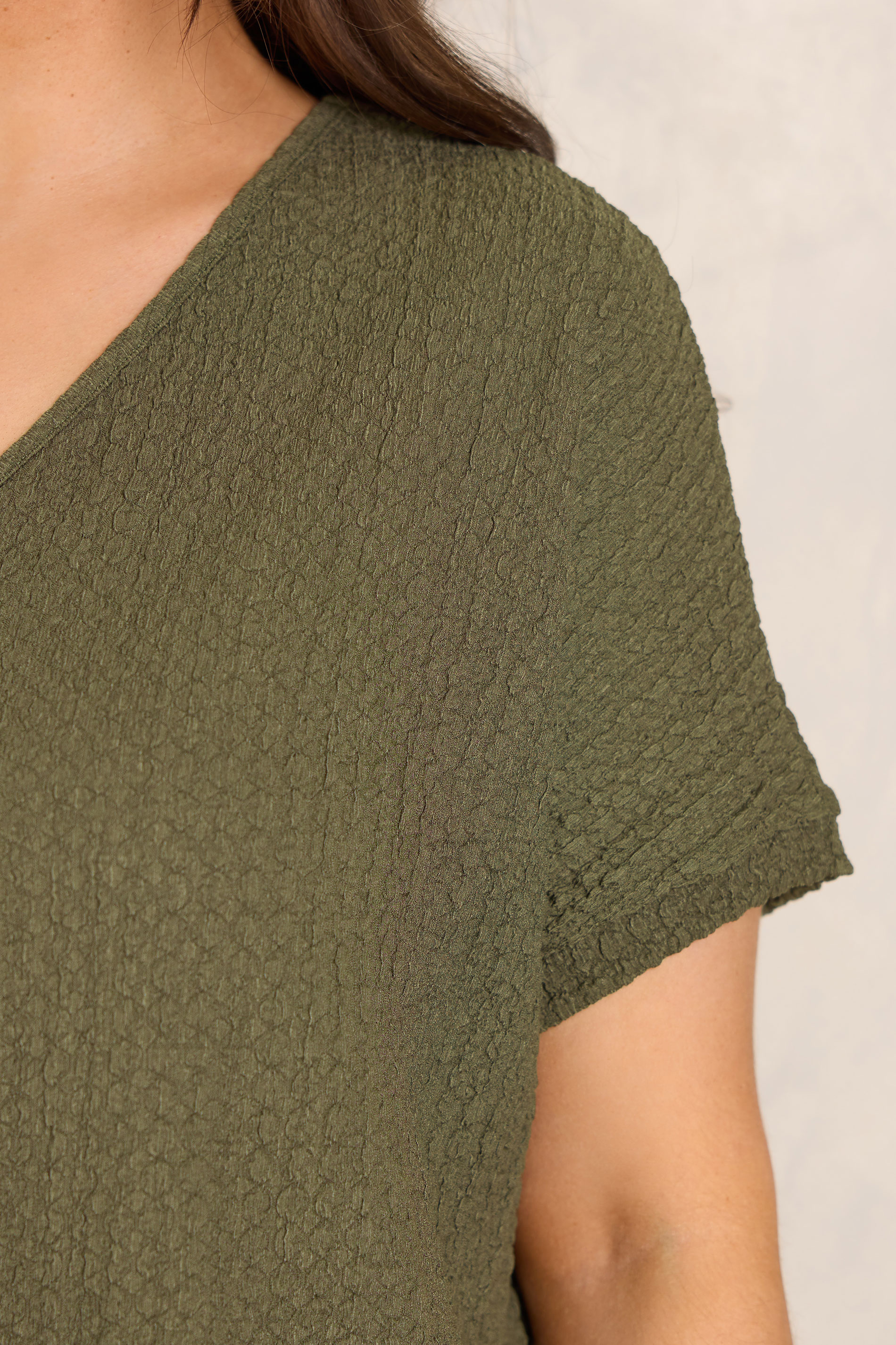 EVANS Plus Size Khaki Green Plisse Pleat Top | Evans 4