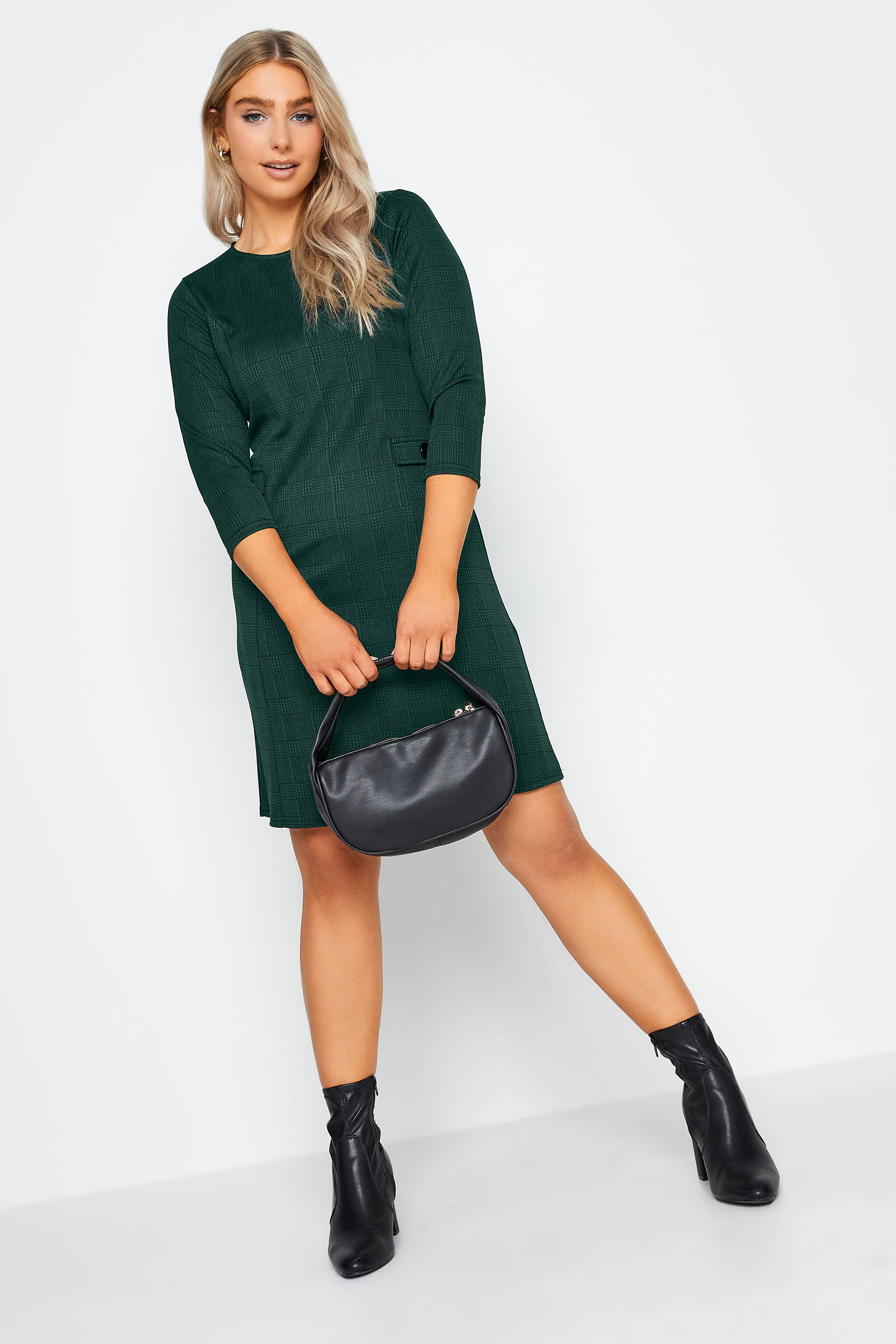 M&Co Petite Teal Green Check Print Shift Dress | M&Co 2