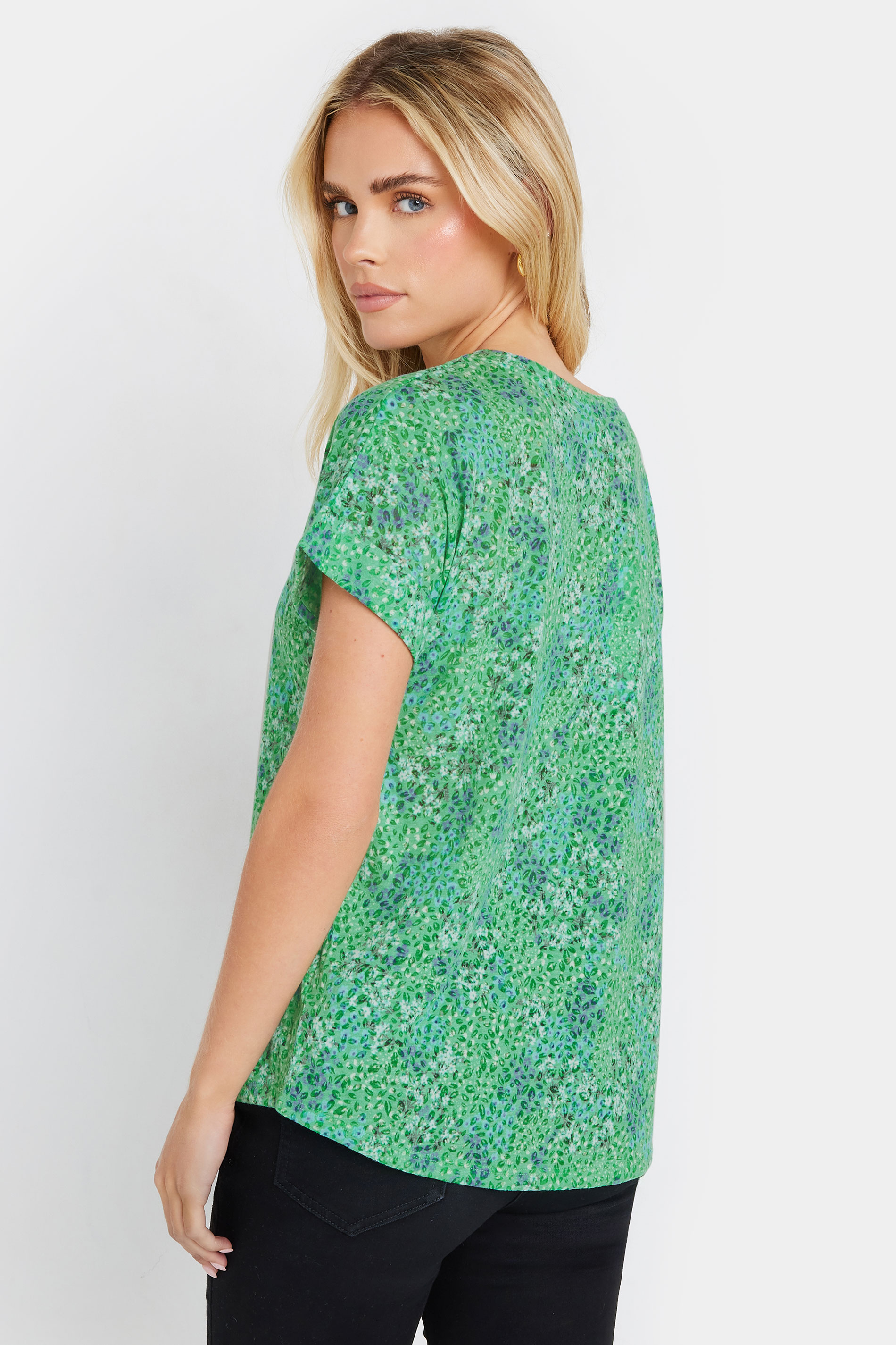 M&Co Petite Green Floral Print T-shirt | M&Co 2