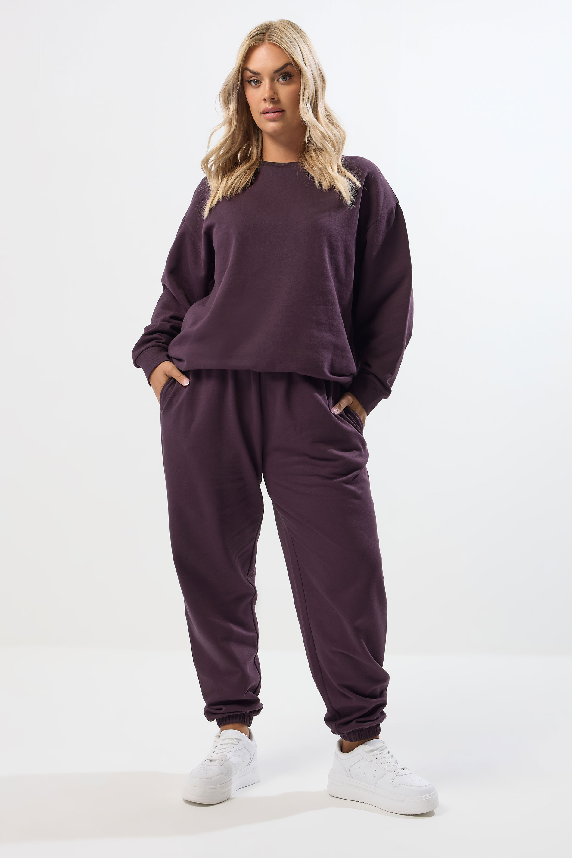 YOURS Plus Size Purple Cuffed Leg Joggers | Yours Clothing 3