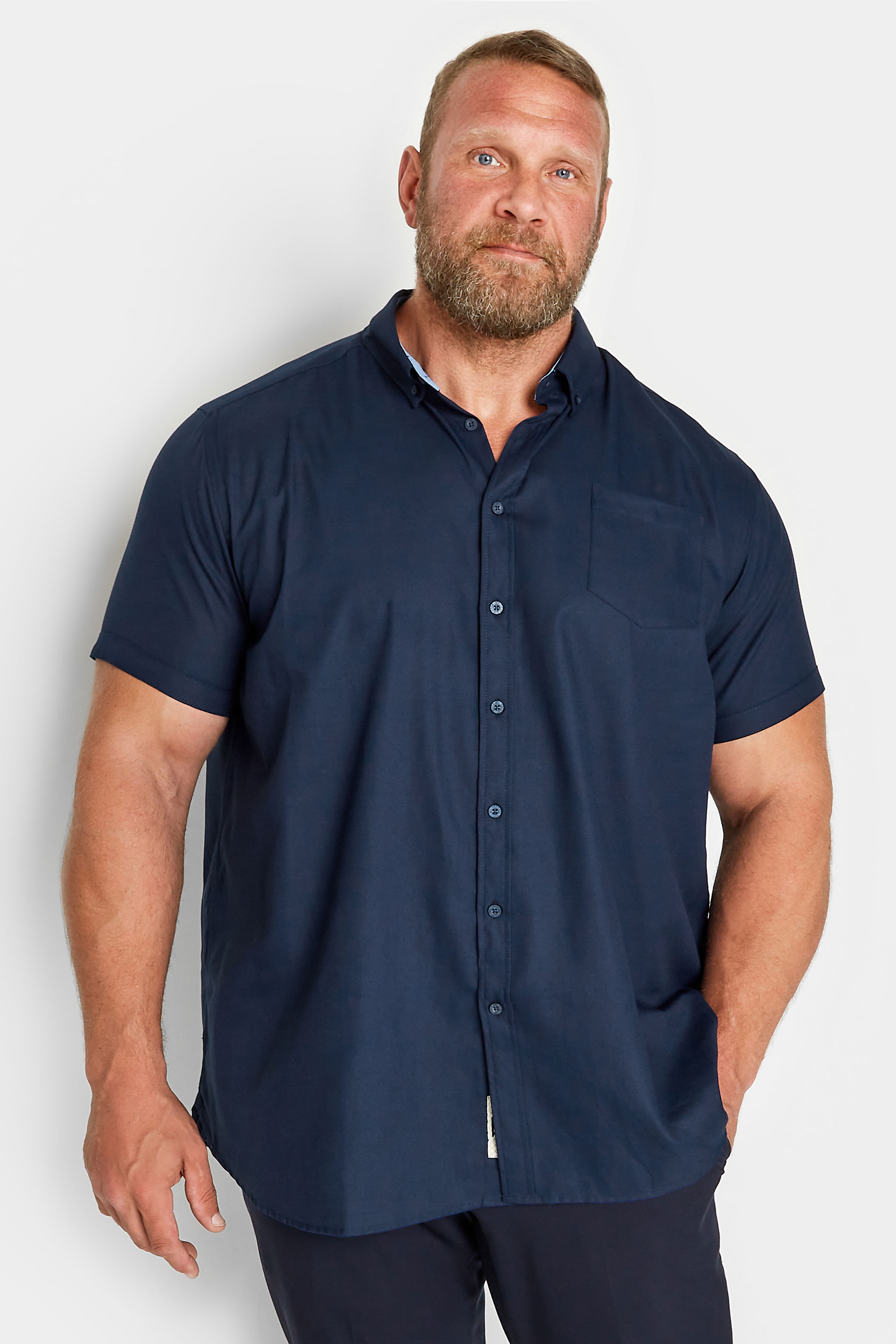 D555 Big & Tall Navy Blue Short Sleeve Oxford Shirt | BadRhino 3