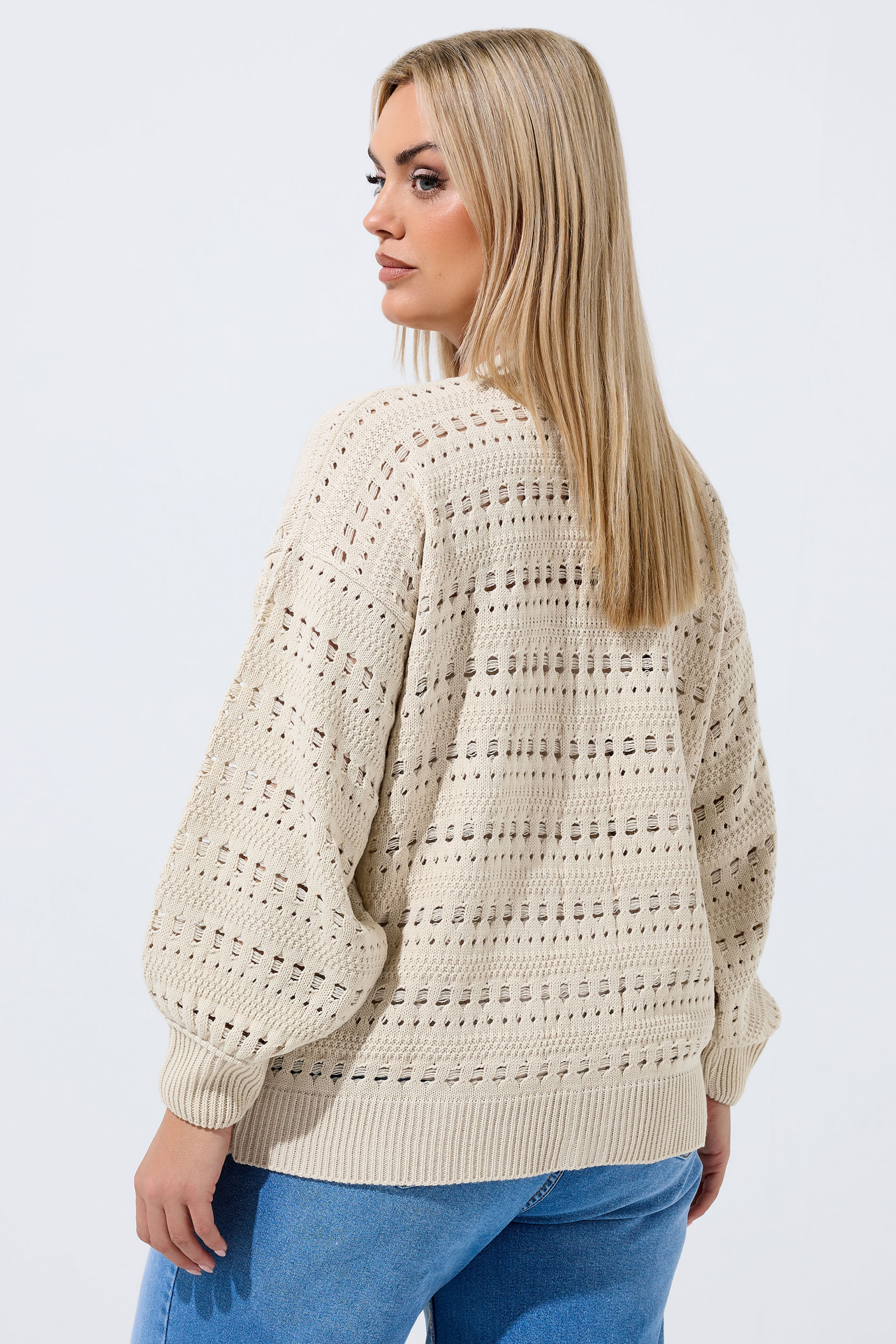 LIMITED COLLECTION Plus Size Cream Crochet Balloon Sleeve Cardigan | Yours Clothing 2