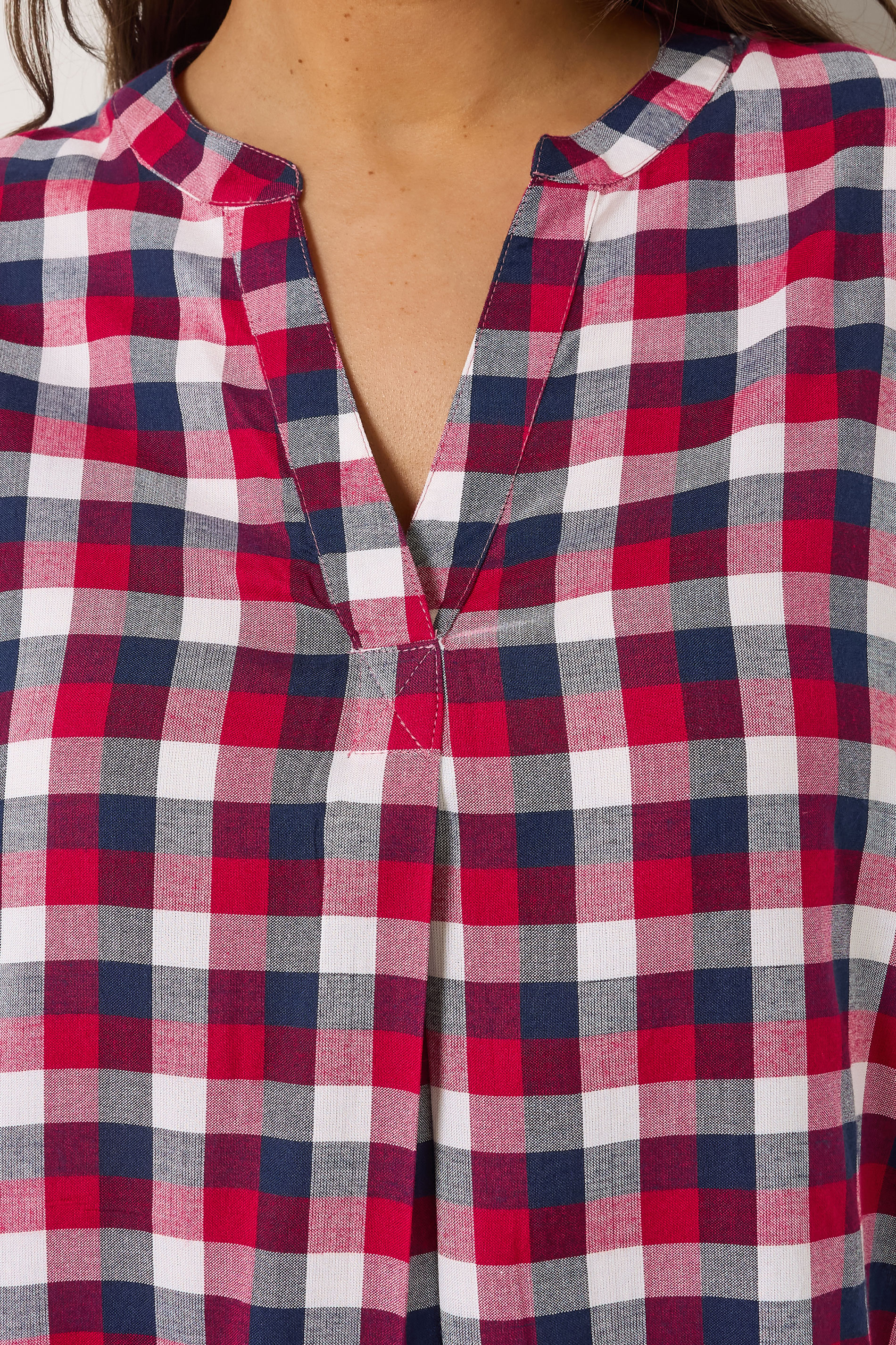 YOURS Plus Size Red Check Overhead Half Placket Shirt | Yours Clothing 4