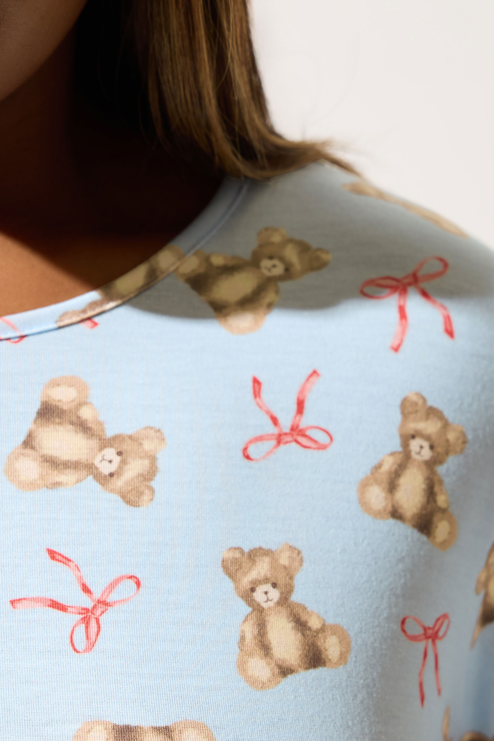LIMITED COLLECTION Plus Size Set Blue Teddy Bear Bow Short Pyjama | Yours Clothing 4