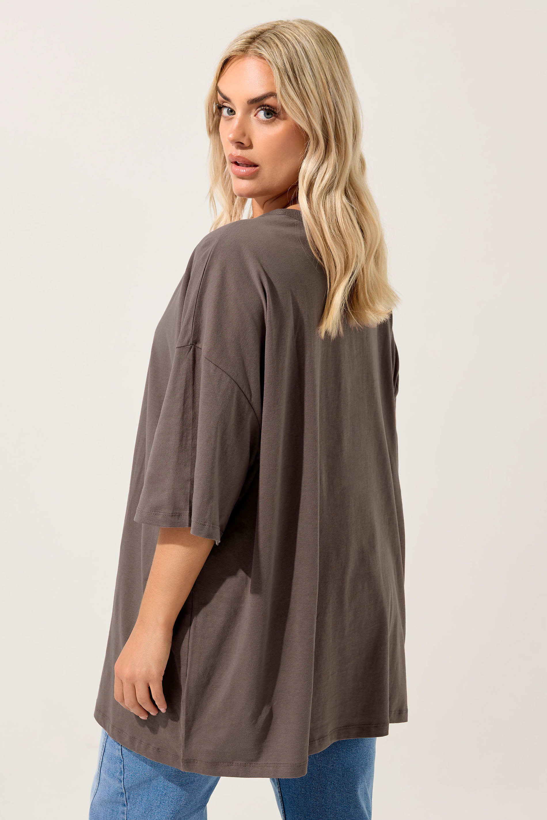 YOURS Plus Size Brown Oversized Boxy T-Shirt | Yours Clothing 2