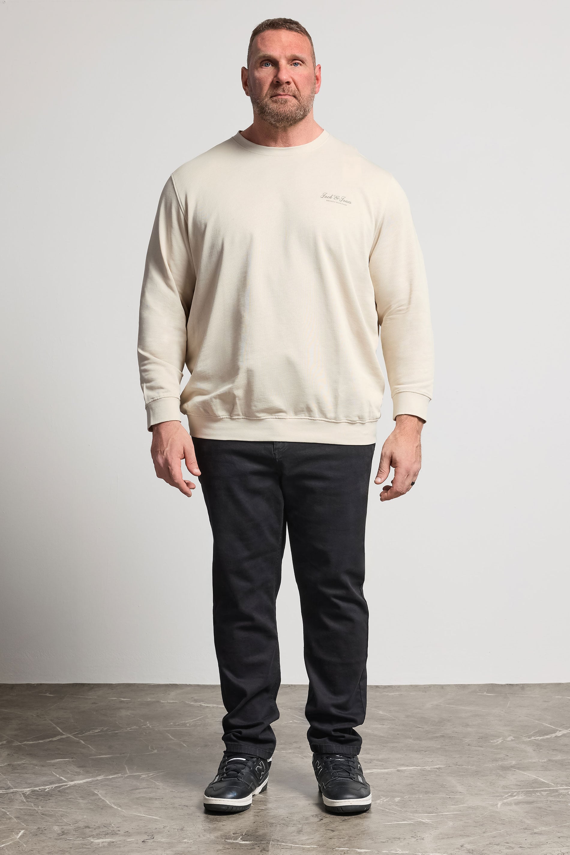 JACK & JONES Big & Tall Moonbeam White Printed Crew Neck Sweatshirt | BadRhino 1