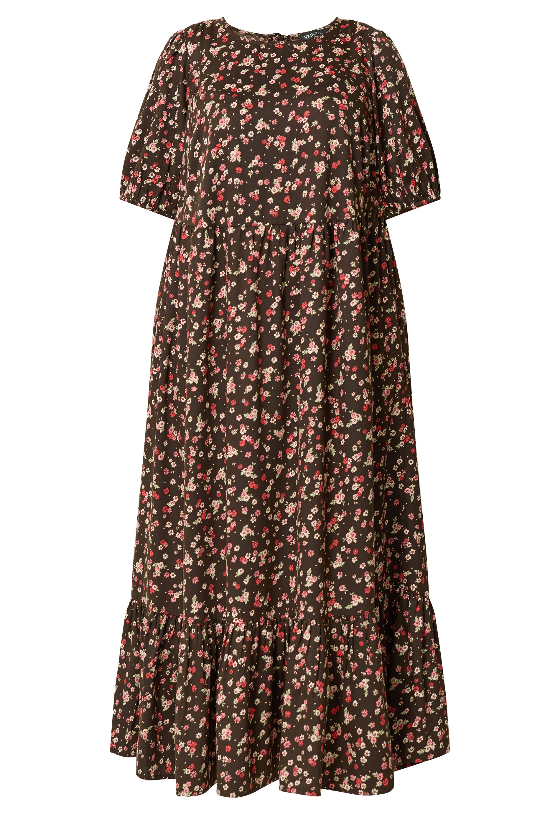 YOURS Plus Size Brown Ditsy Floral Smock Maxi Dress | Yours Clothing 5
