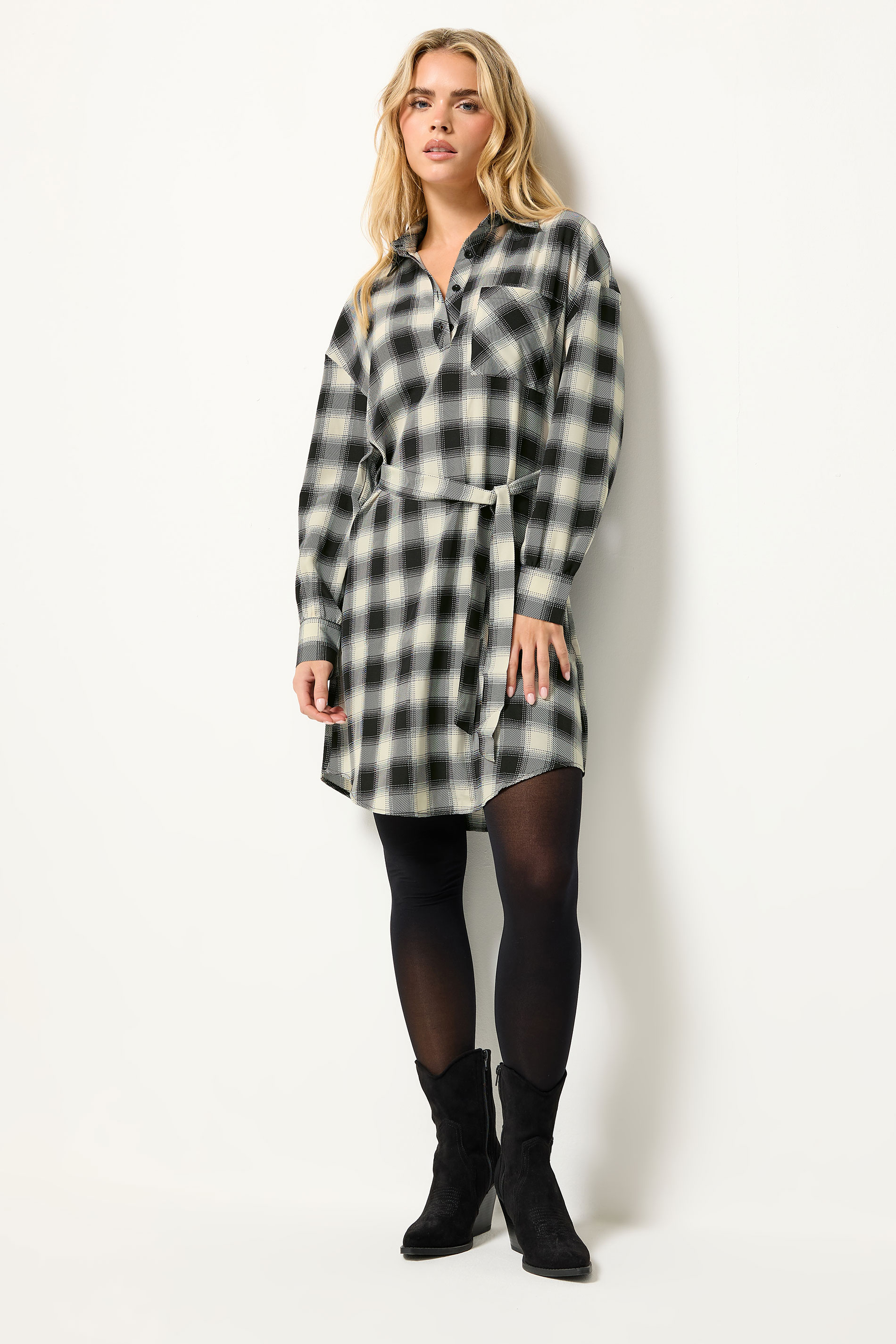 PixieGirl Petite Women's Black Check Print Shirt Dress | PixieGirl 1